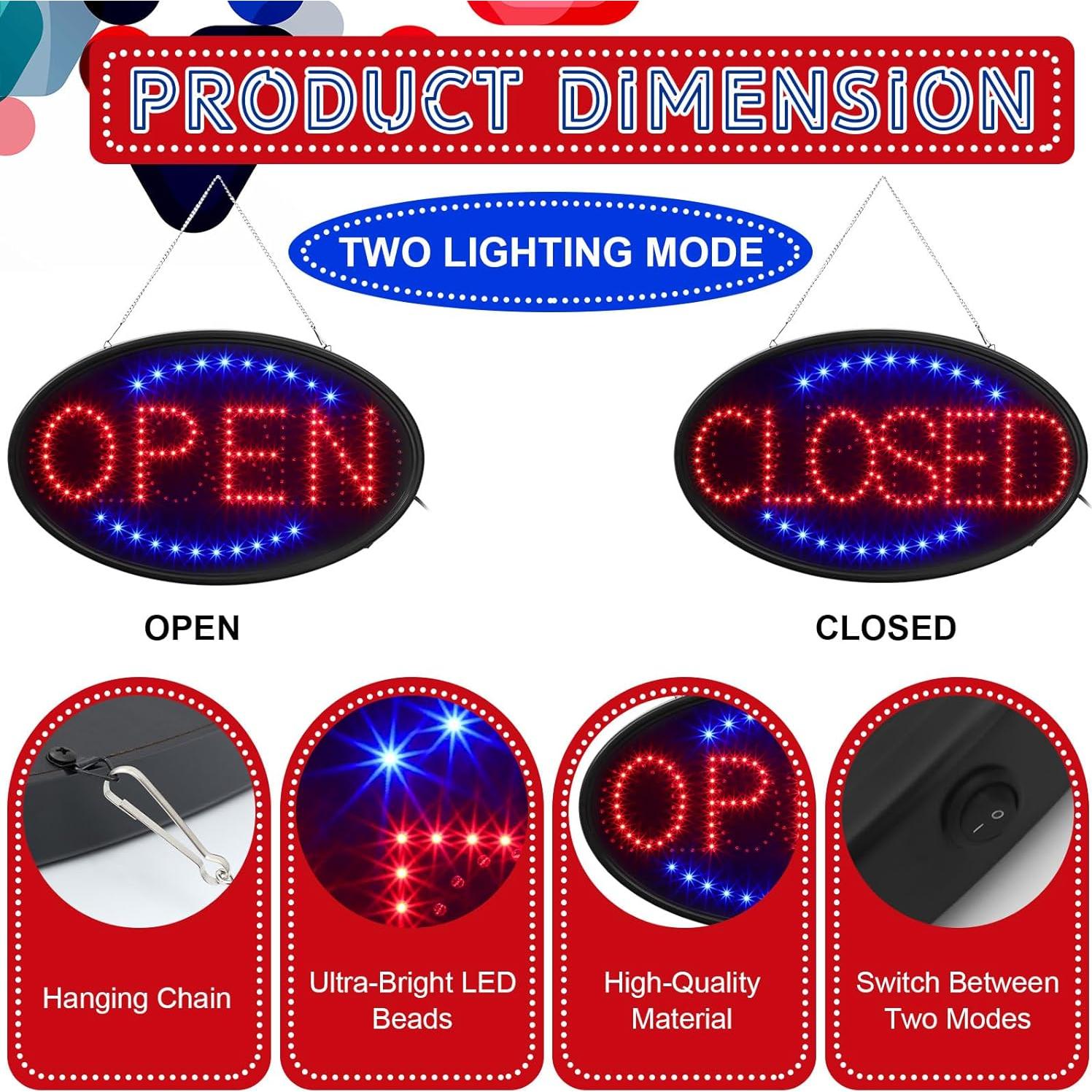 Señal LED Abierto Cerrado Kanayu 58.4x35.6cm + Pegatinas