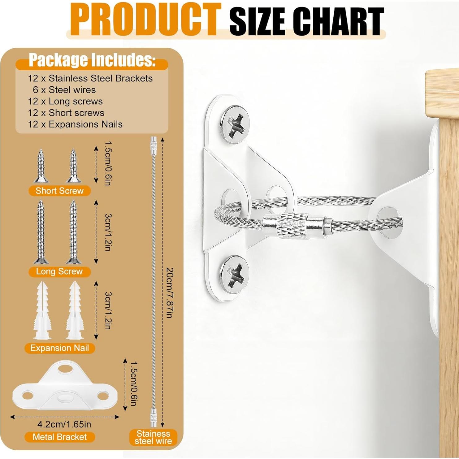 Anclajes de Muebles de Seguridad Infantil - 6 Piezas Acero Inoxidable