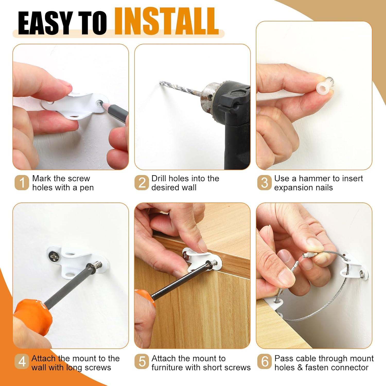 Anclajes de Muebles de Seguridad Infantil - 6 Piezas Acero Inoxidable