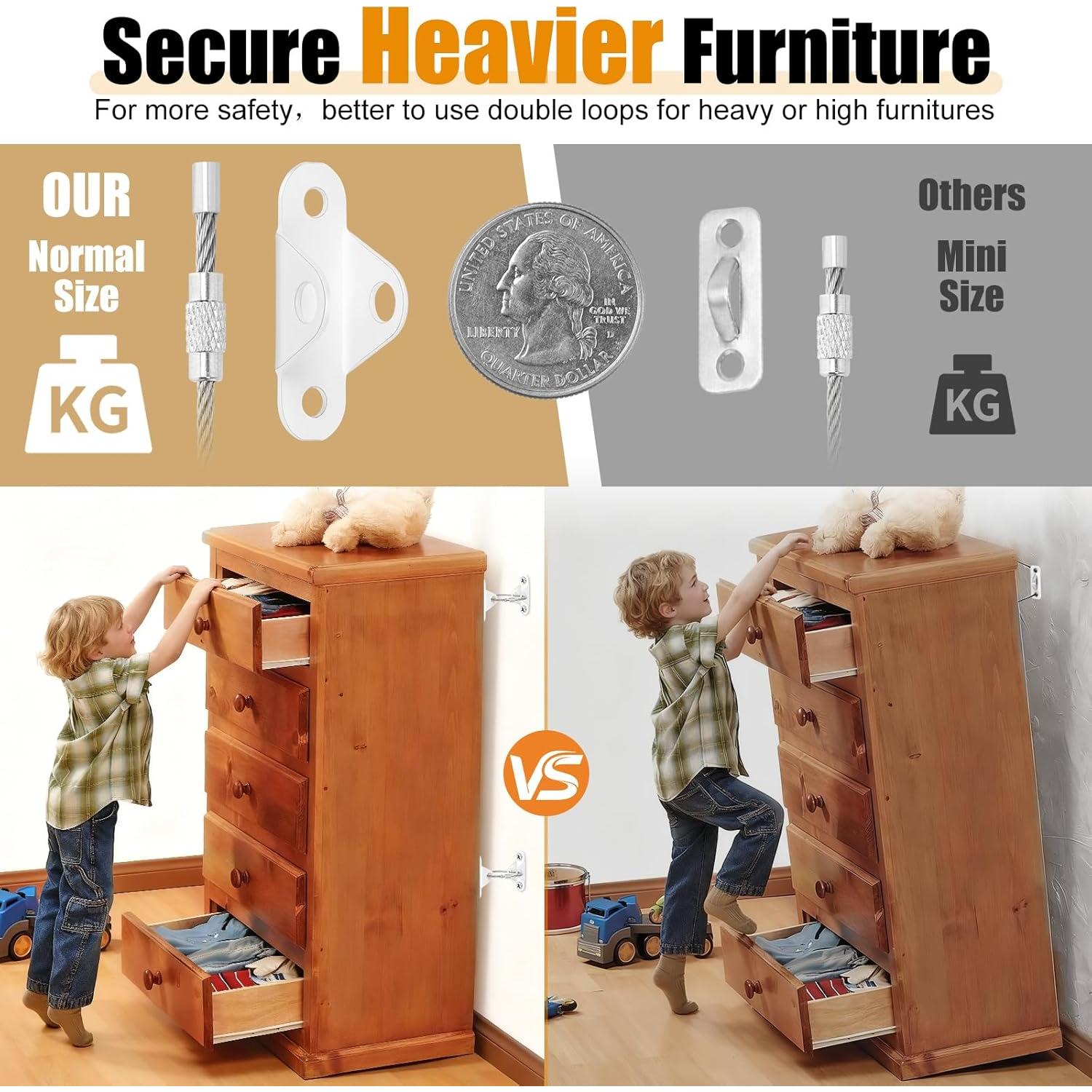 Anclajes de Muebles de Seguridad Infantil - 6 Piezas Acero Inoxidable