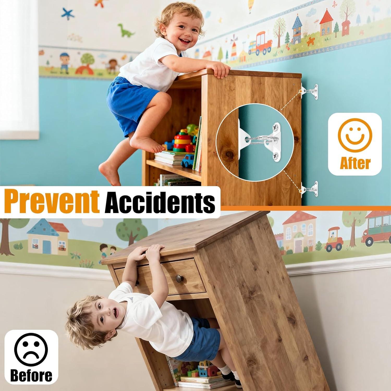 Anclajes de Muebles de Seguridad Infantil - 6 Piezas Acero Inoxidable