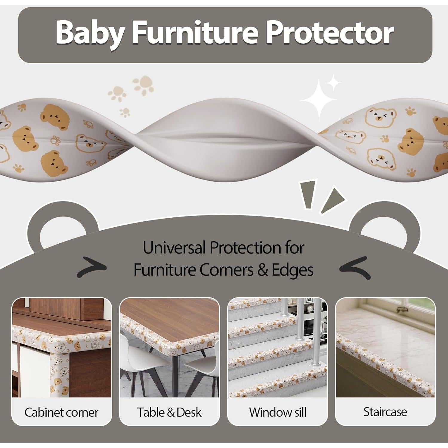 Protector de Bordes para Bebés Lonlown 1.98m Goma Espuma Gris