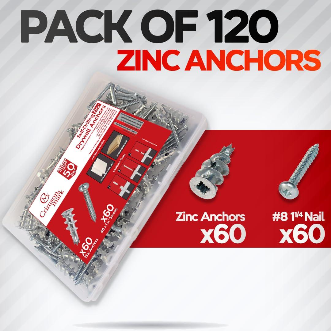 120 Anclajes de Yeso Autoperforantes CrimsonMark 31.75mm