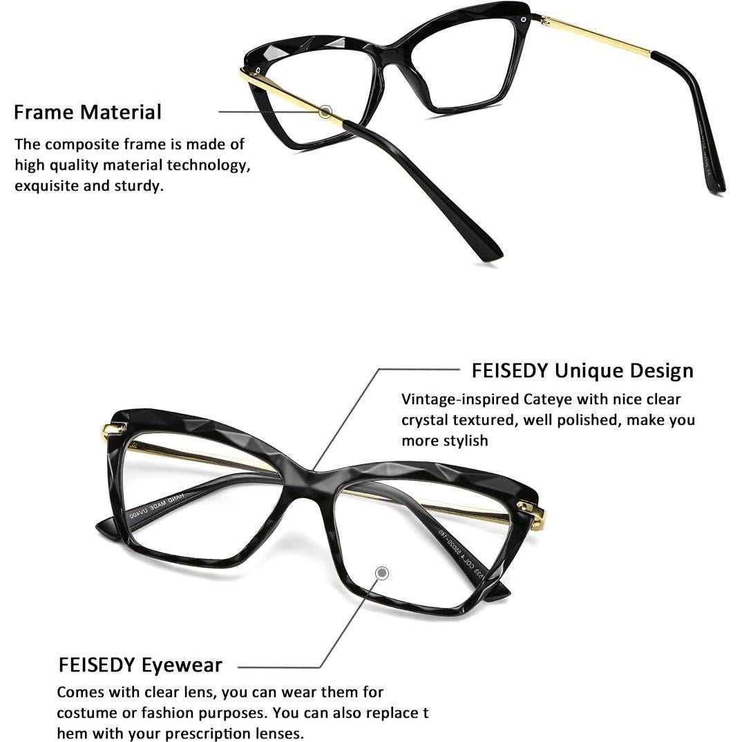 Gafas de Ojo de Gato FEISEDY Lentes Transparentes para Mujeres