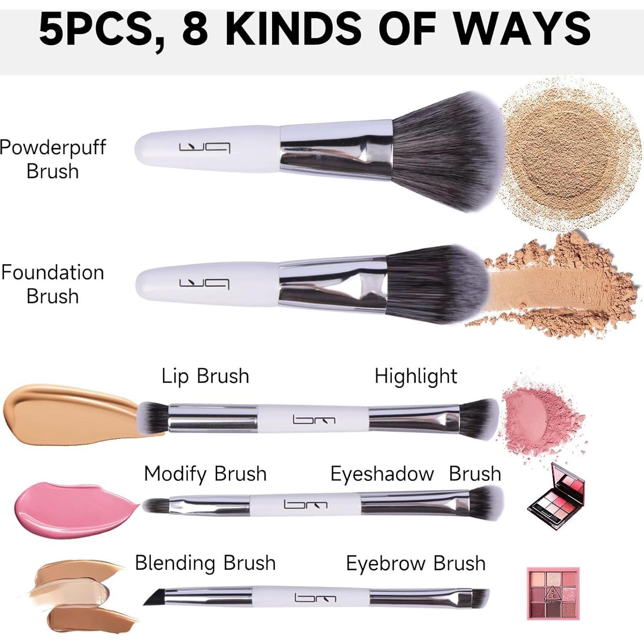 Juego de Brochas de Maquillaje Brush Master 5PCS Viaje Blanco