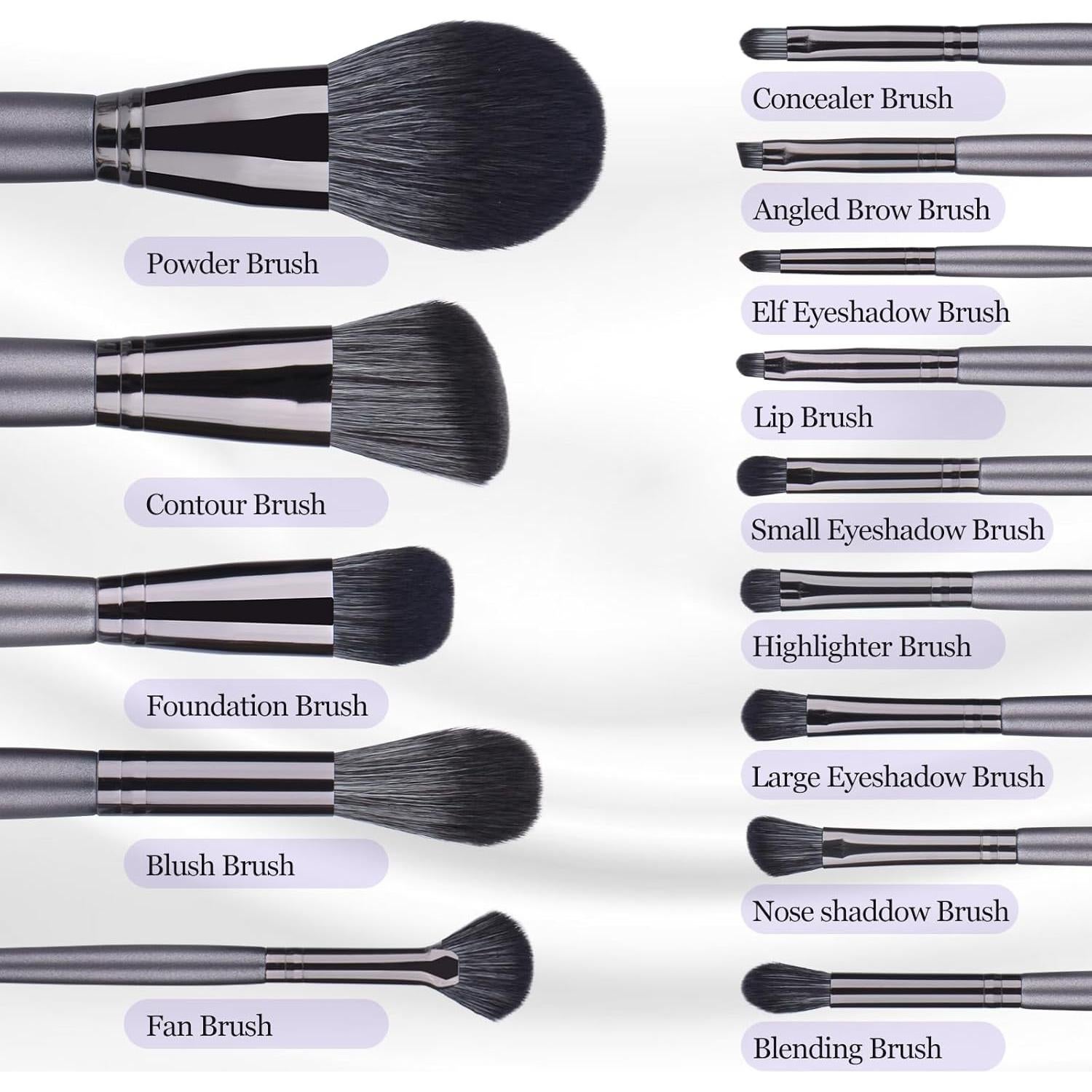 Juego de Brochas de Maquillaje SHELWIN 14 Piezas Gris