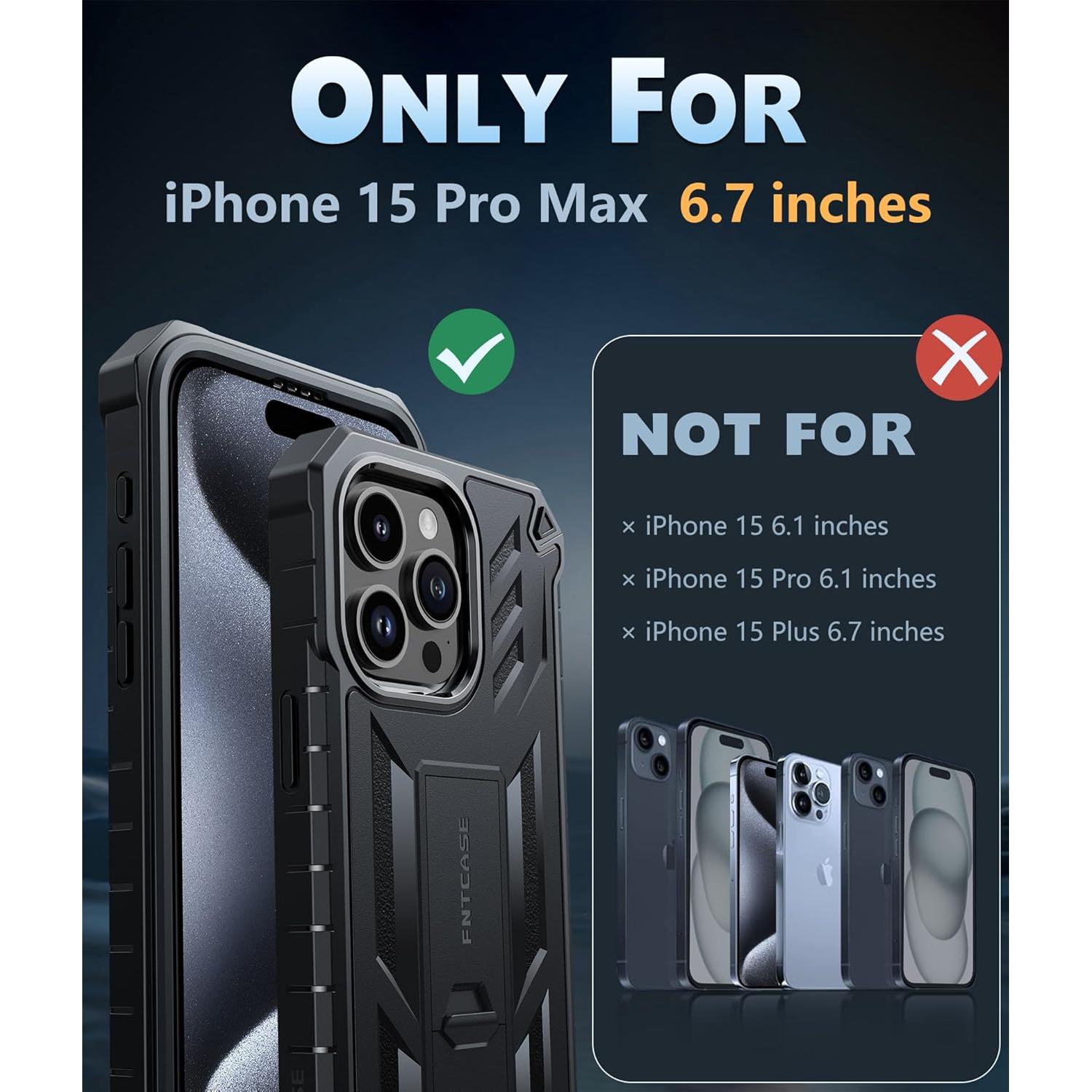 Funda FNTCASE para iPhone 15 Pro Max con Soporte y Protector