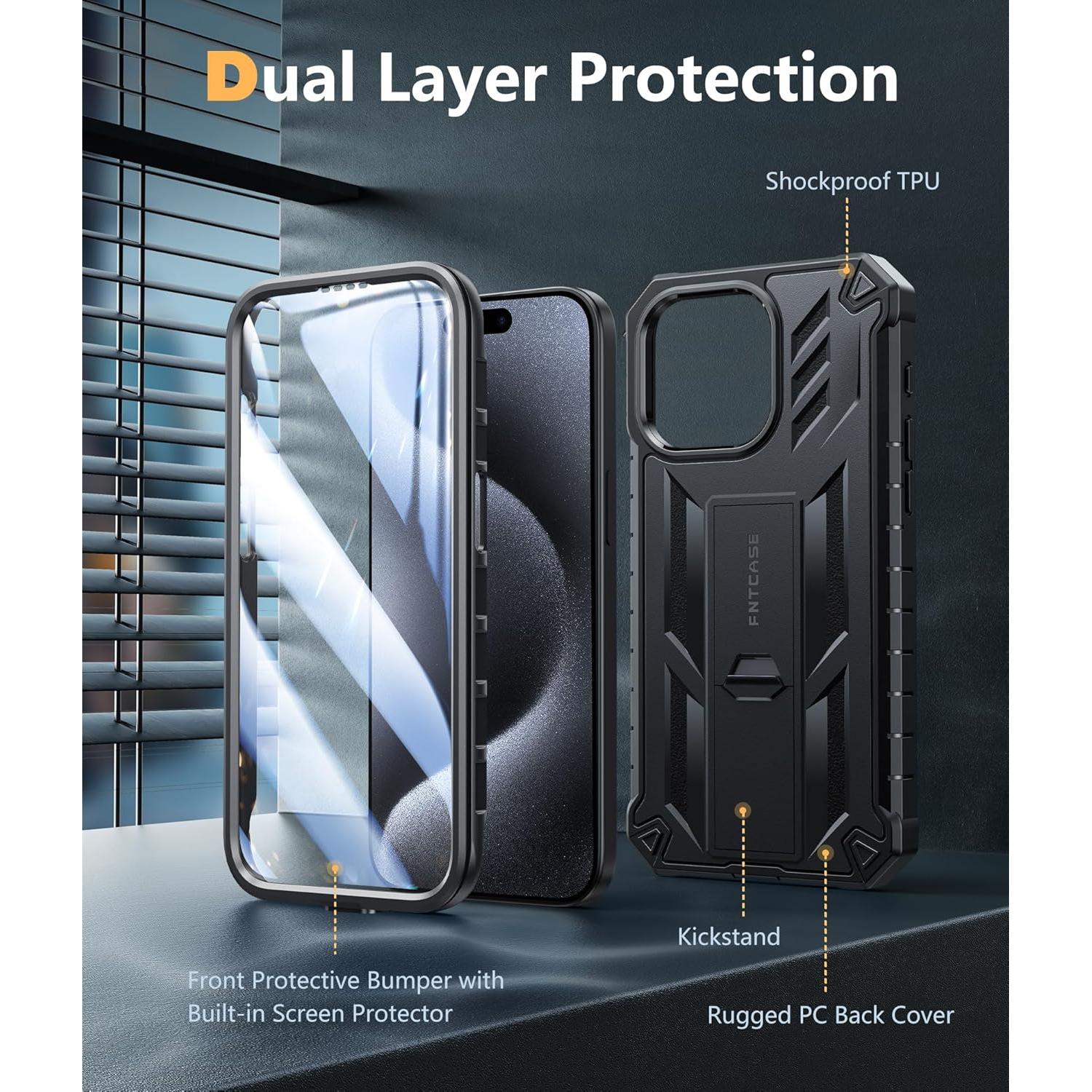 Funda FNTCASE para iPhone 15 Pro Max con Soporte y Protector