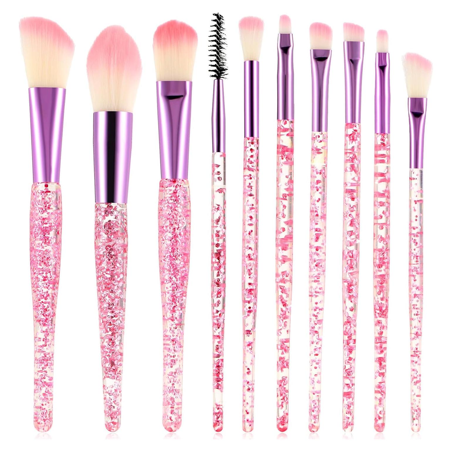 Juego de Brochas de Maquillaje WLLHYF 10 Piezas Rosa Brillante
