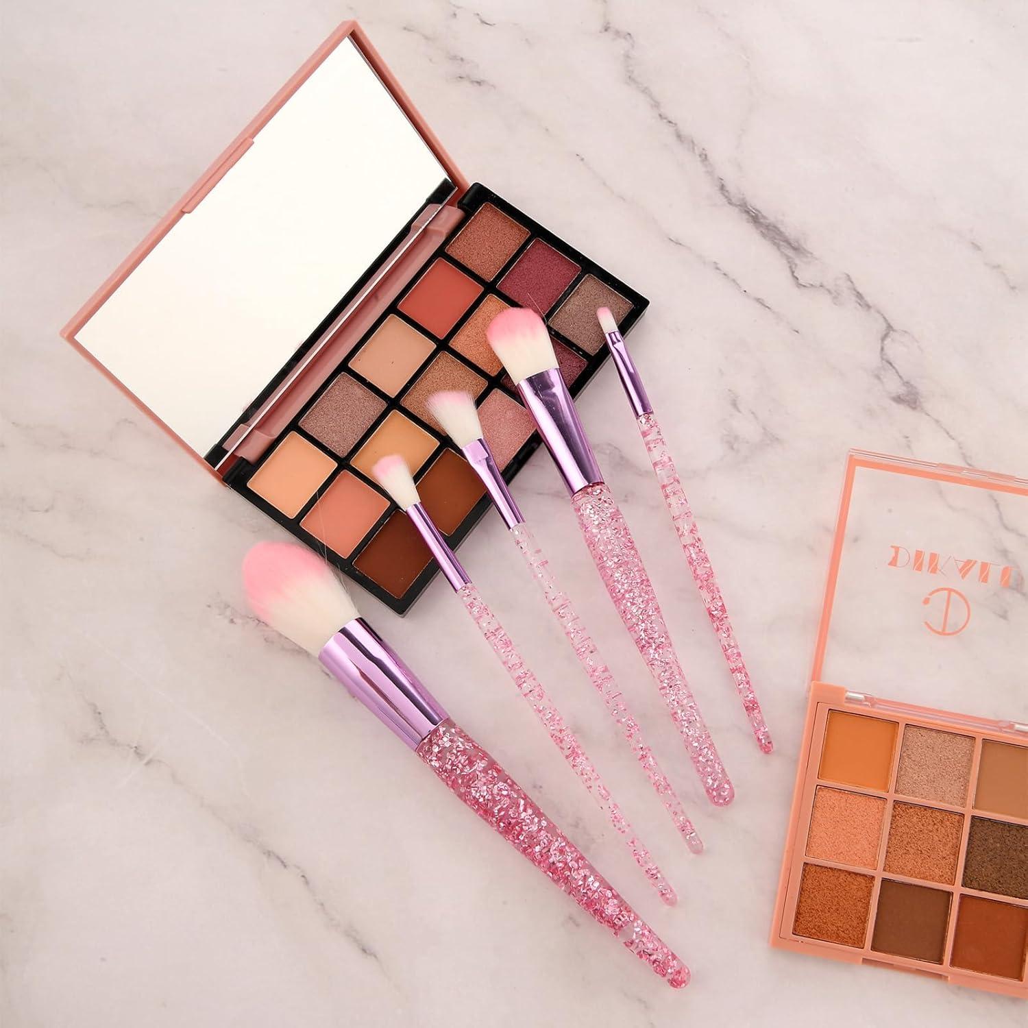 Juego de Brochas de Maquillaje WLLHYF 10 Piezas Rosa Brillante