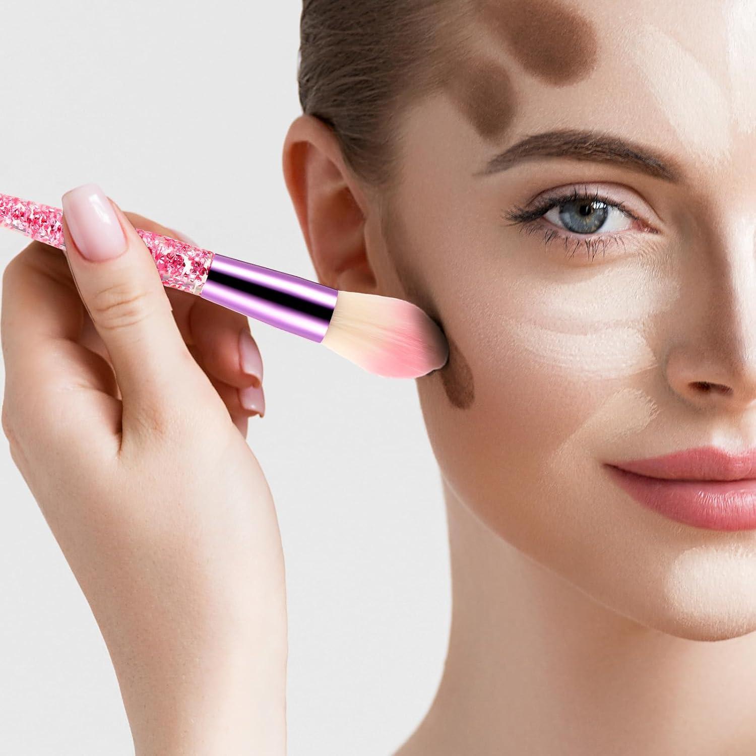 Juego de Brochas de Maquillaje WLLHYF 10 Piezas Rosa Brillante