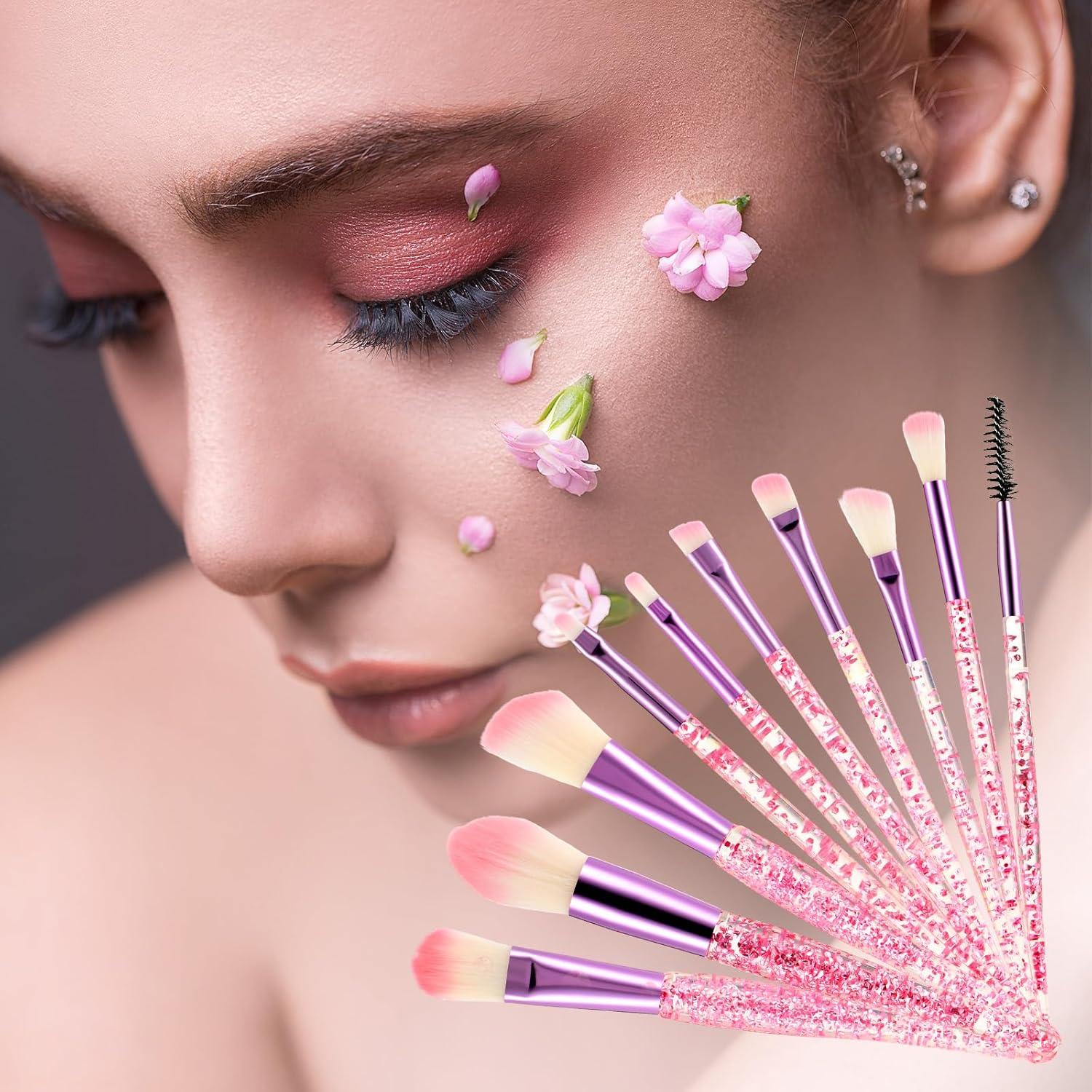 Juego de Brochas de Maquillaje WLLHYF 10 Piezas Rosa Brillante