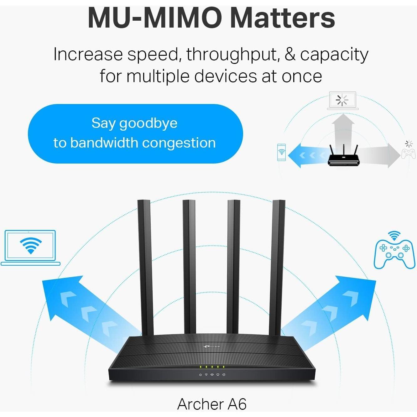 Router WiFi TP-Link Archer A6 AC1200 - Doble Banda, 4 Antenas