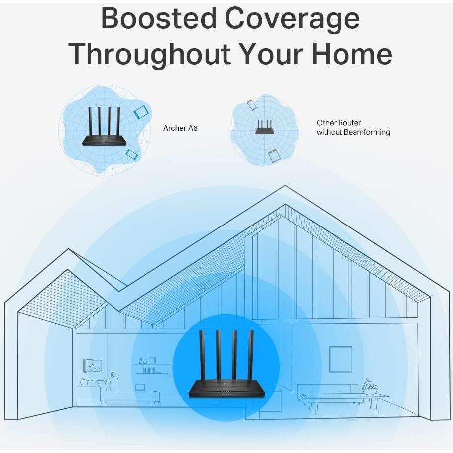 Router WiFi TP-Link Archer A6 AC1200 - Doble Banda, 4 Antenas