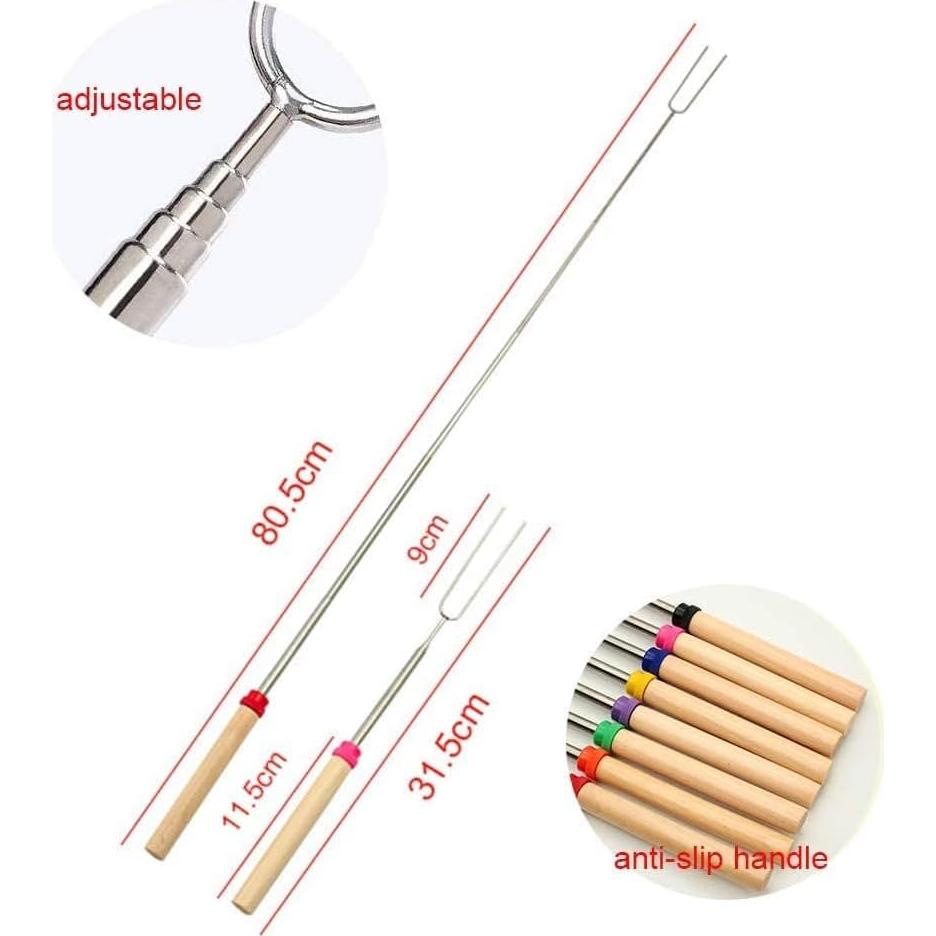 12 Palos Extensibles para Asar Malvaviscos BetterJonny 28-81cm