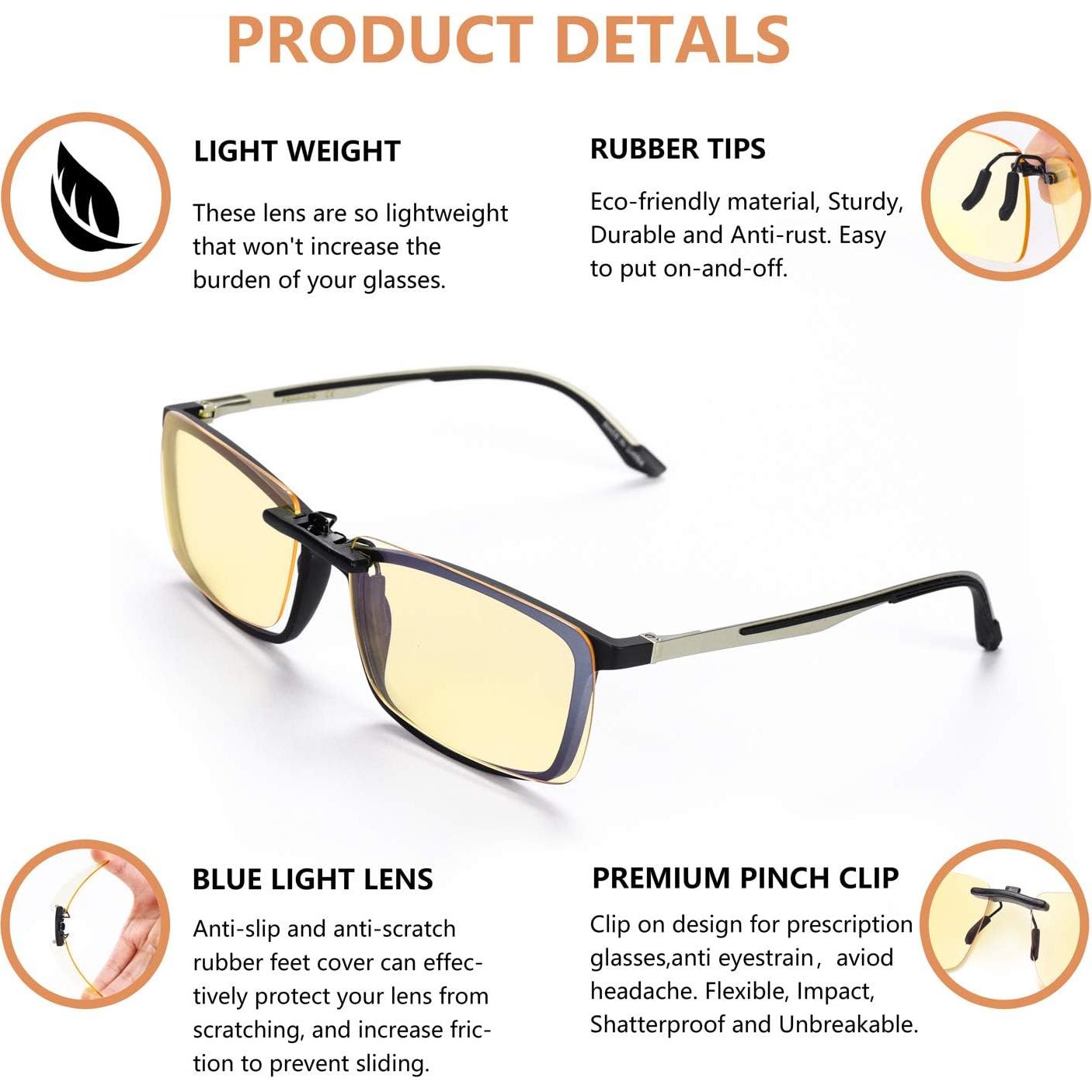 Clip en Gafas FONHCOO Anti Luz Azul UV400 para Prescripción