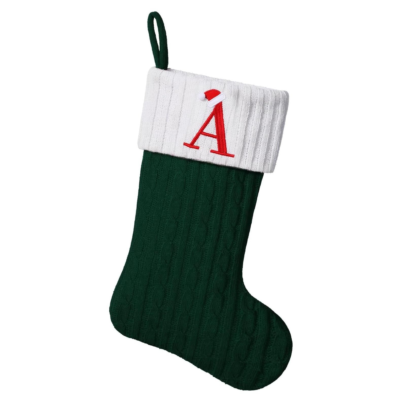 Calcetín Navideño Personalizado Yehnois Verde con Inicial A 49.5 cm