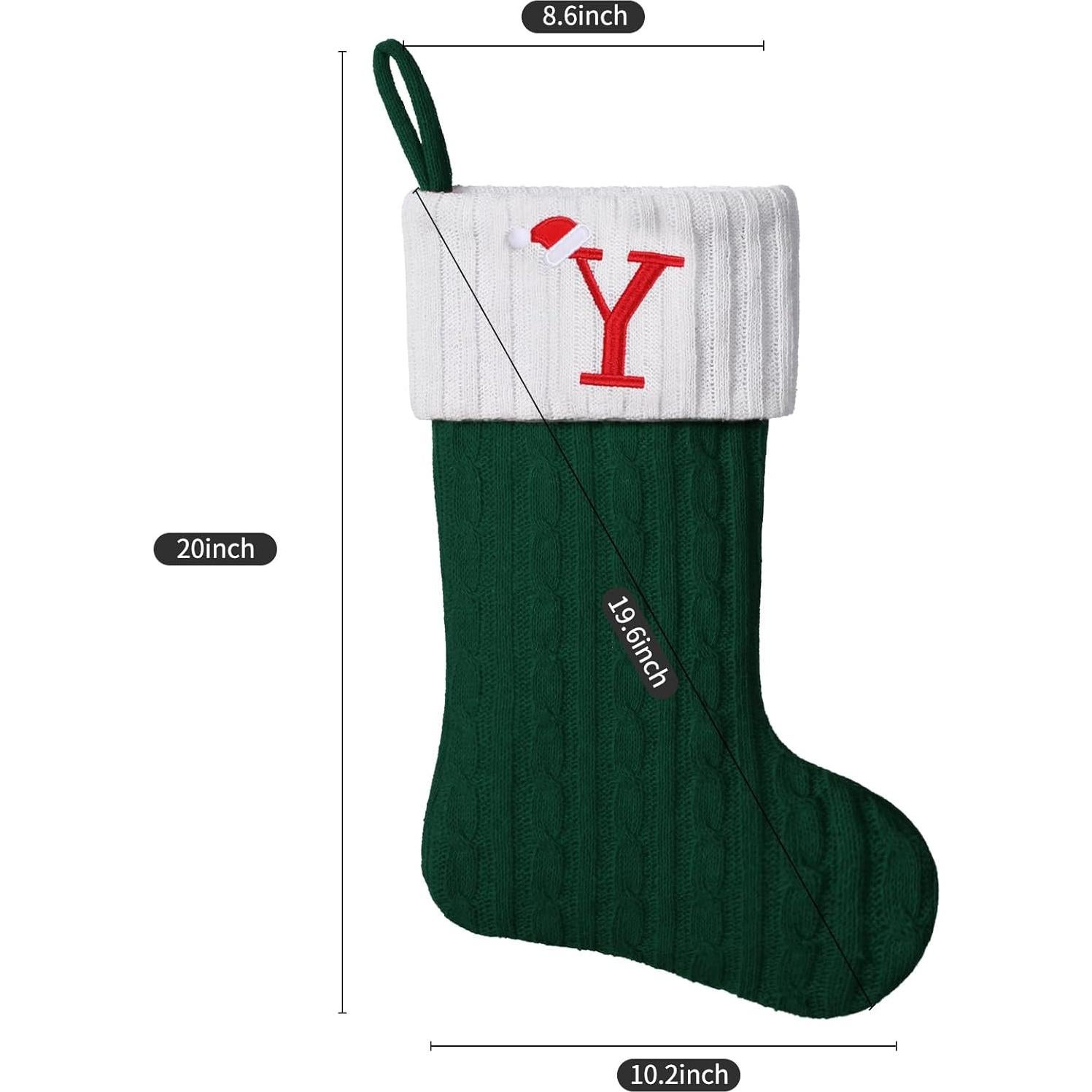 Calcetín Navideño Personalizado Yehnois Verde con Inicial A 49.5 cm