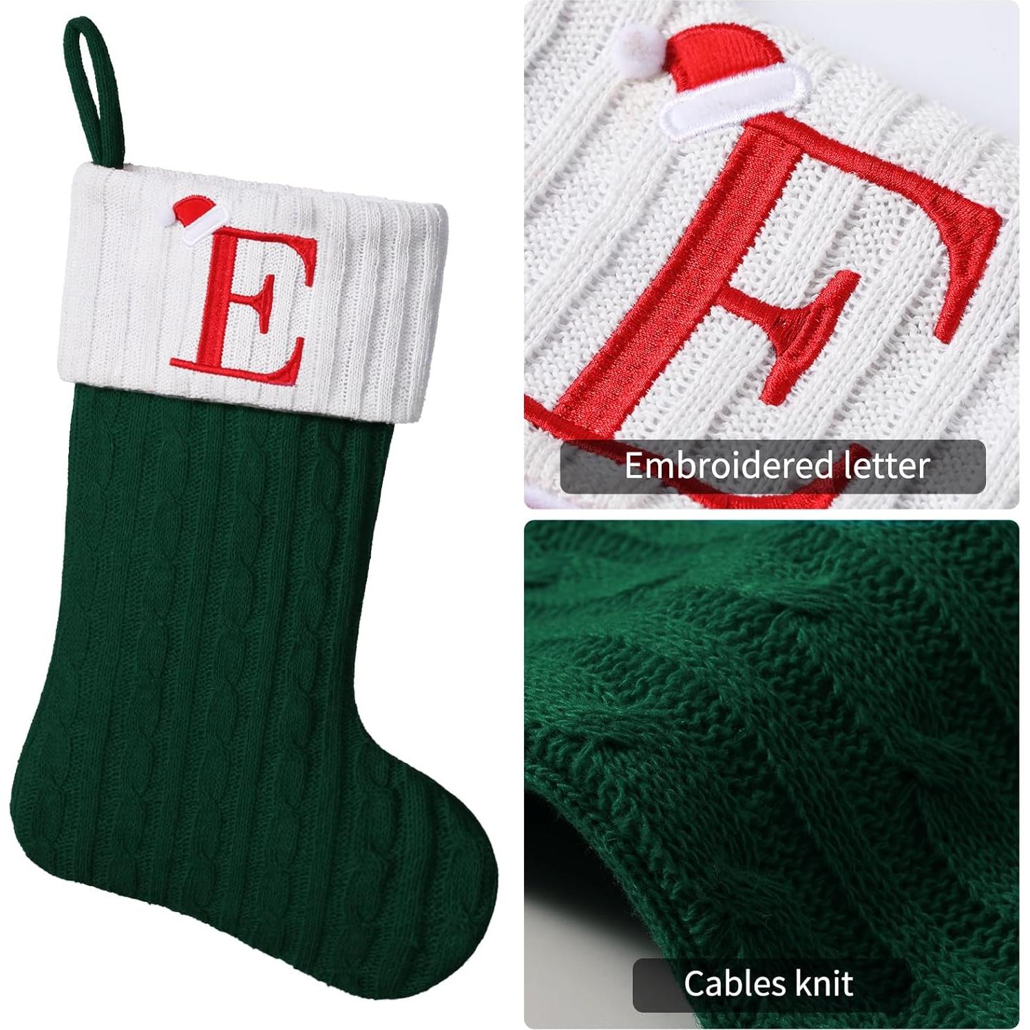 Calcetín Navideño Personalizado Yehnois Verde con Inicial A 49.5 cm