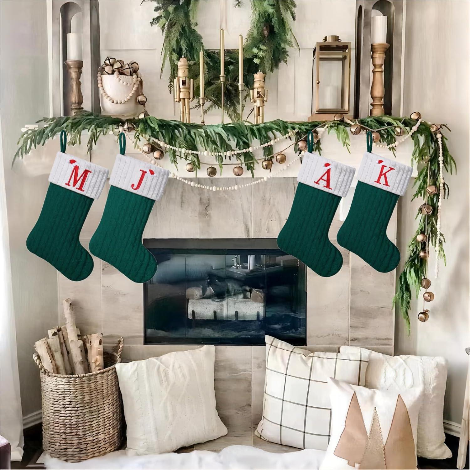 Calcetín Navideño Personalizado Yehnois Verde con Inicial A 49.5 cm