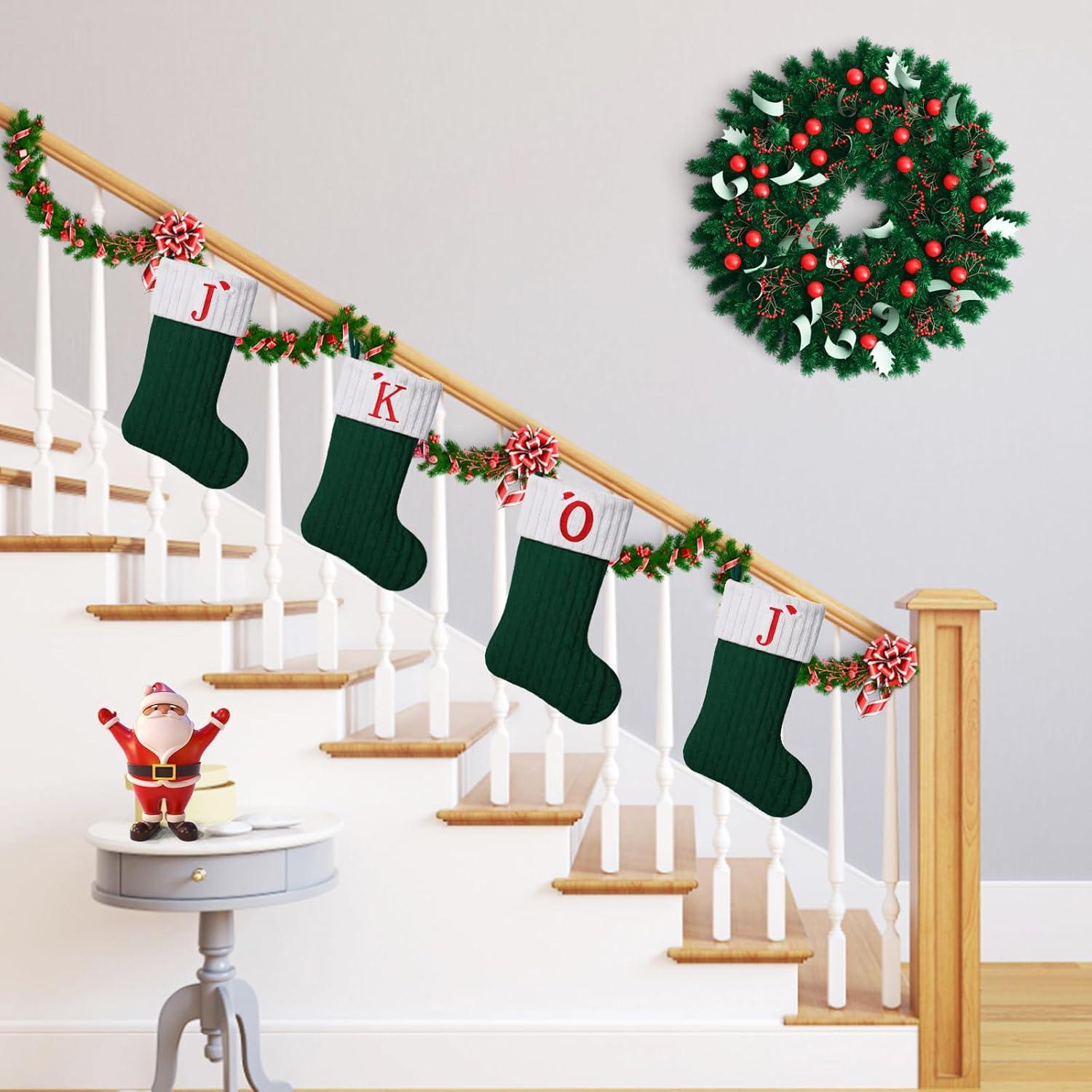 Calcetín Navideño Personalizado Yehnois Verde con Inicial A 49.5 cm