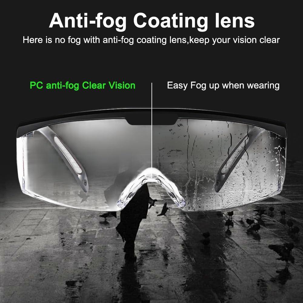 mozeeda 3 Pack Safety Glasses, Anti-fog Eye Protective Glasses Scratch Resistant Clear Wraparound Lenses Safety Goggles and No-Slip Grips, Adjustable Temples Lab Goggles