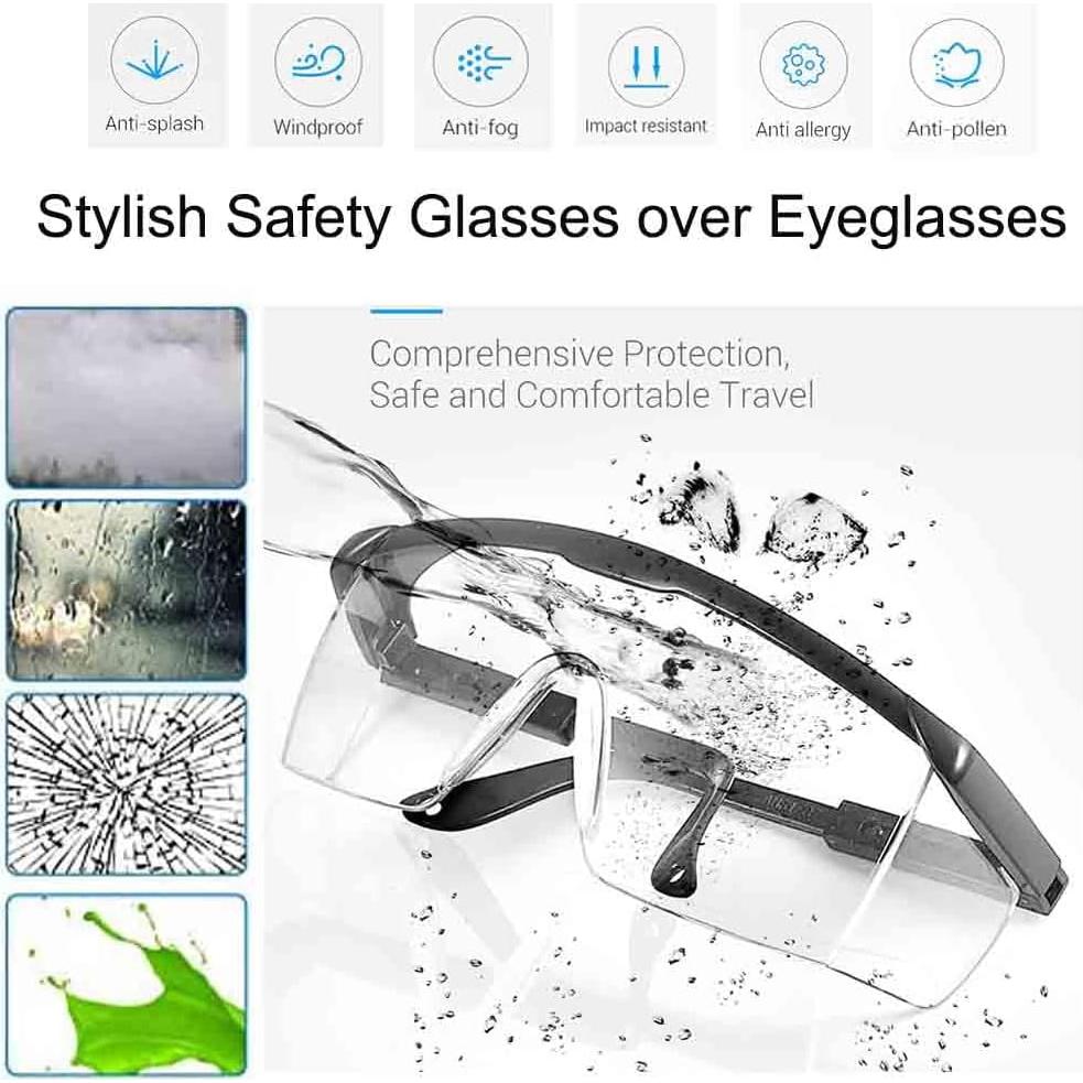 mozeeda 3 Pack Safety Glasses, Anti-fog Eye Protective Glasses Scratch Resistant Clear Wraparound Lenses Safety Goggles and No-Slip Grips, Adjustable Temples Lab Goggles