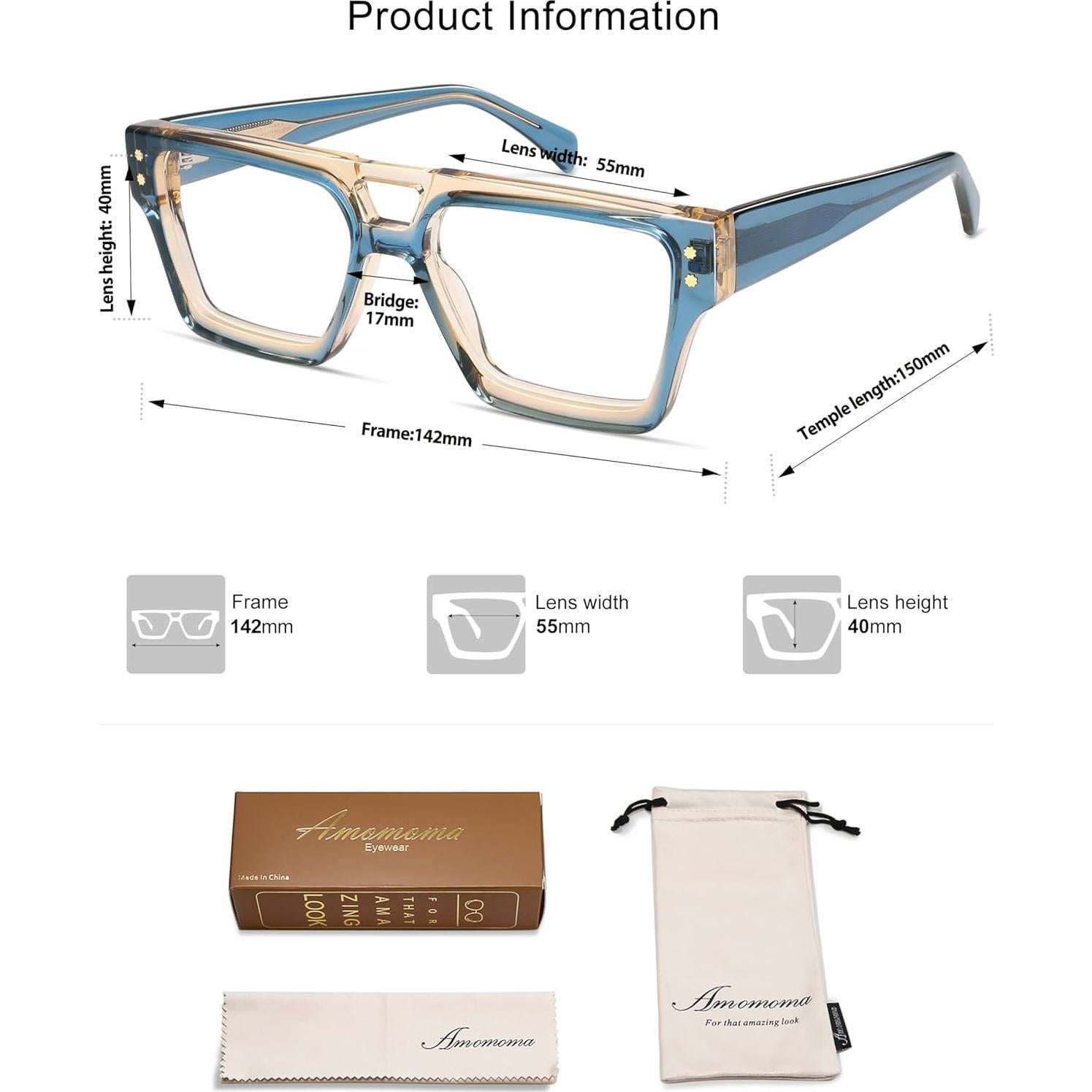 Gafas de Lectura AMOMOMA Cuadradas Anti-Luz Azul 1.0x