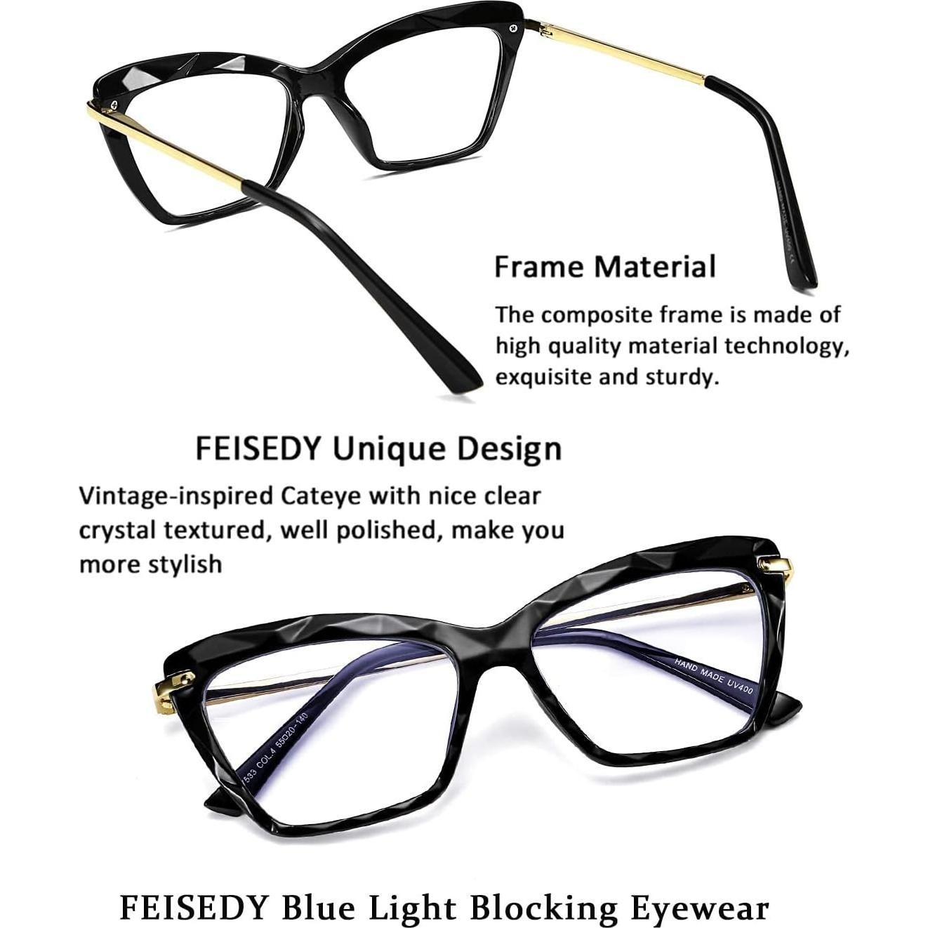 Gafas de Ojo de Gato FEISEDY con Lentes Bloqueadores de Luz Azul