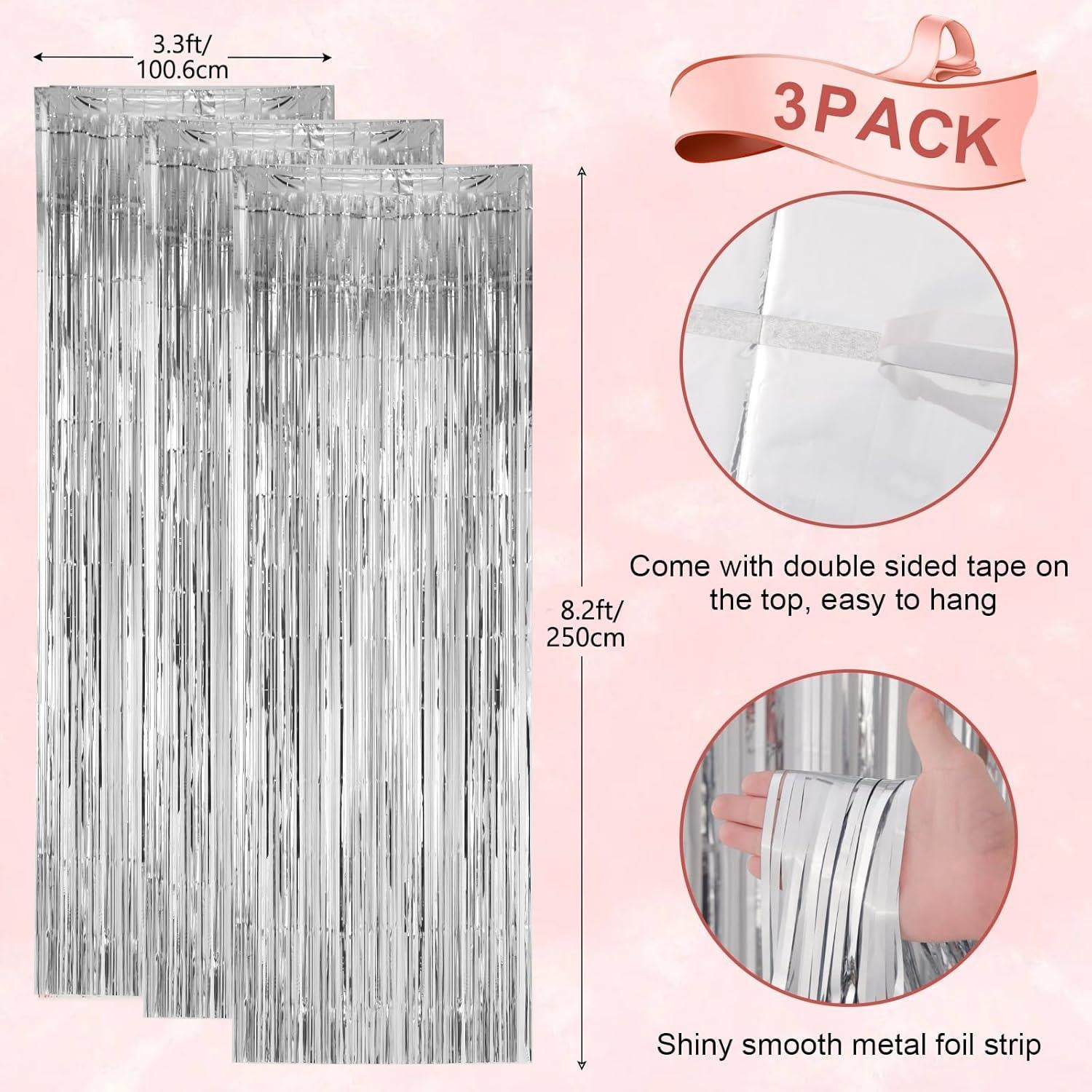 Paquete de 3 Cortinas de Flecos de Papel de Aluminio 1.01x2.5m