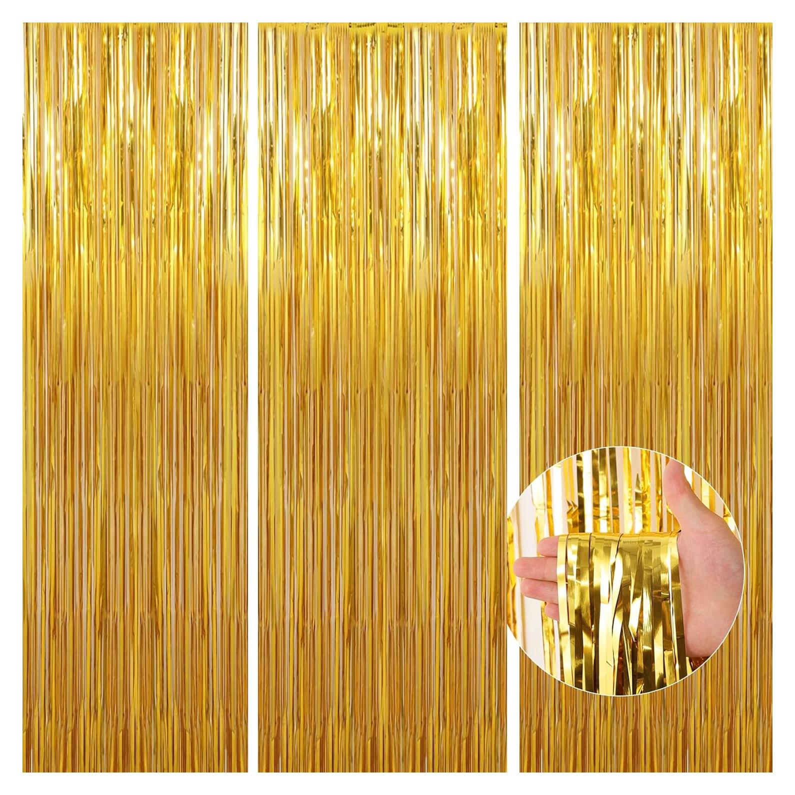 Cortinas de Flecos de Papel de Aluminio Dorado TenLaitech - 3 Paquetes 1.0 x 3.0 m