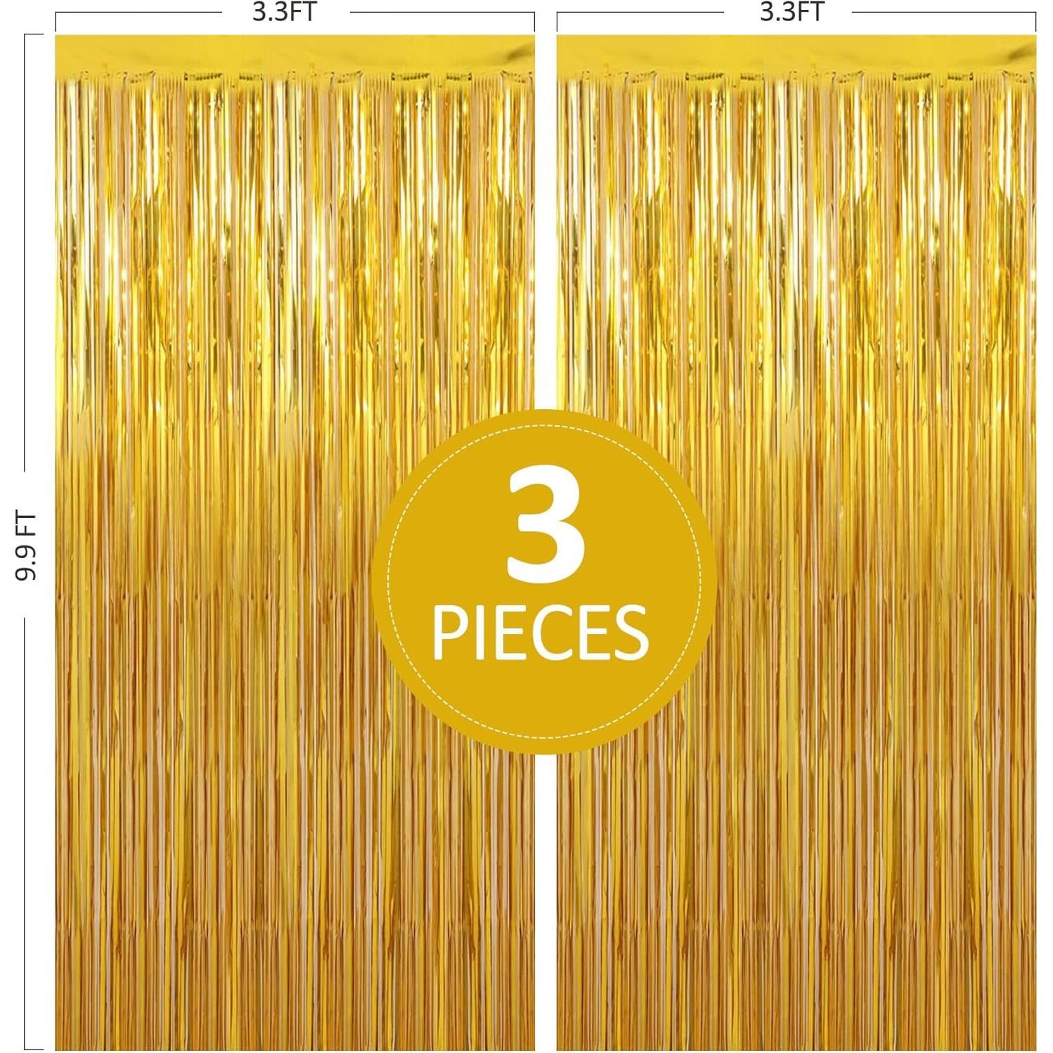 Cortinas de Flecos de Papel de Aluminio Dorado TenLaitech - 3 Paquetes 1.0 x 3.0 m