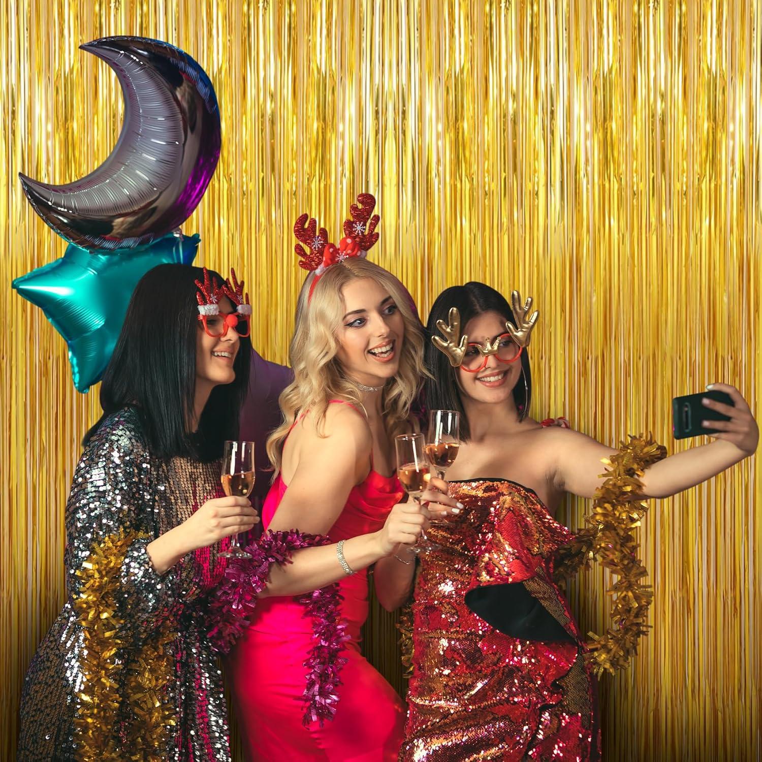 Cortinas de Flecos de Papel de Aluminio Dorado TenLaitech - 3 Paquetes 1.0 x 3.0 m