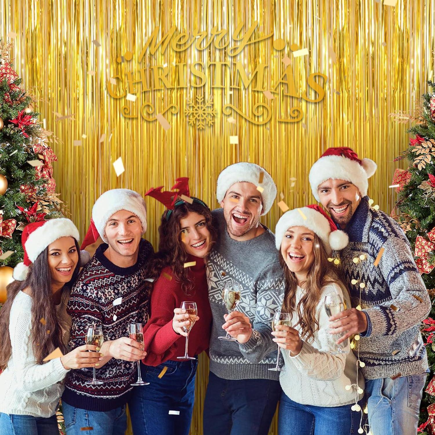 Cortinas de Flecos de Papel de Aluminio Dorado TenLaitech - 3 Paquetes 1.0 x 3.0 m