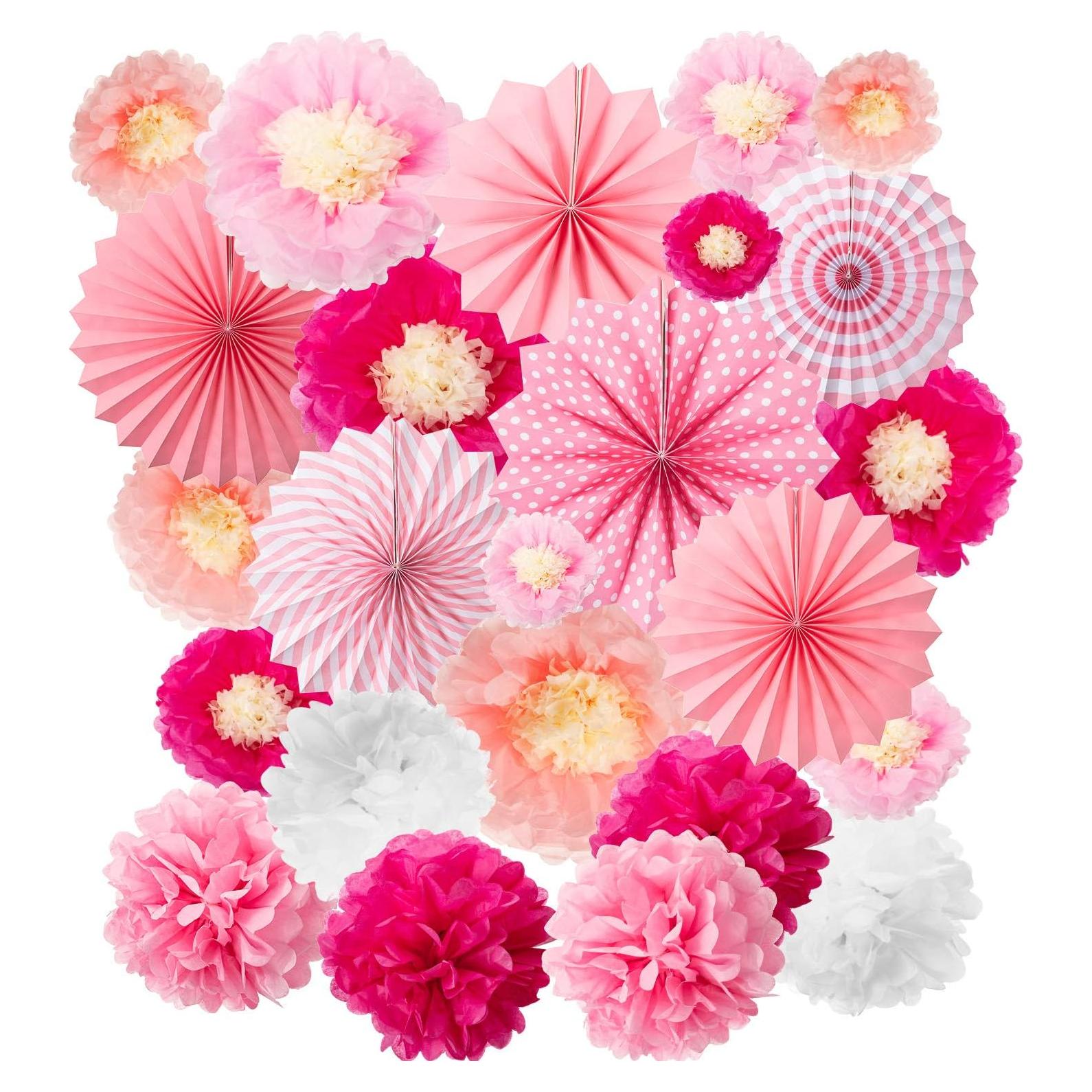 Conjunto de Decoración de Papel Rosa 24 Piezas WILLBOND