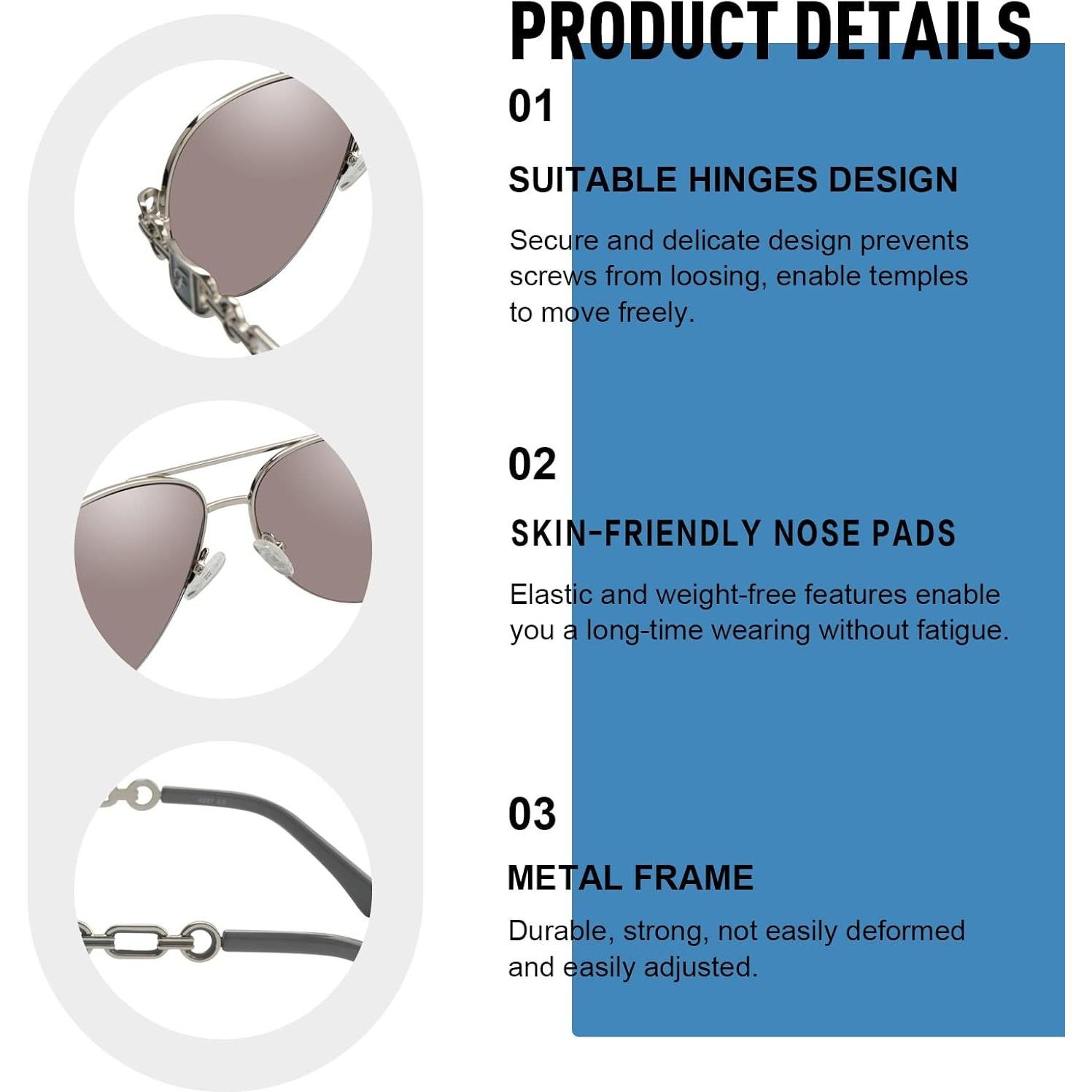 Gafas de Sol Aviador FONHCOO Metal UV400 Espejadas Azul