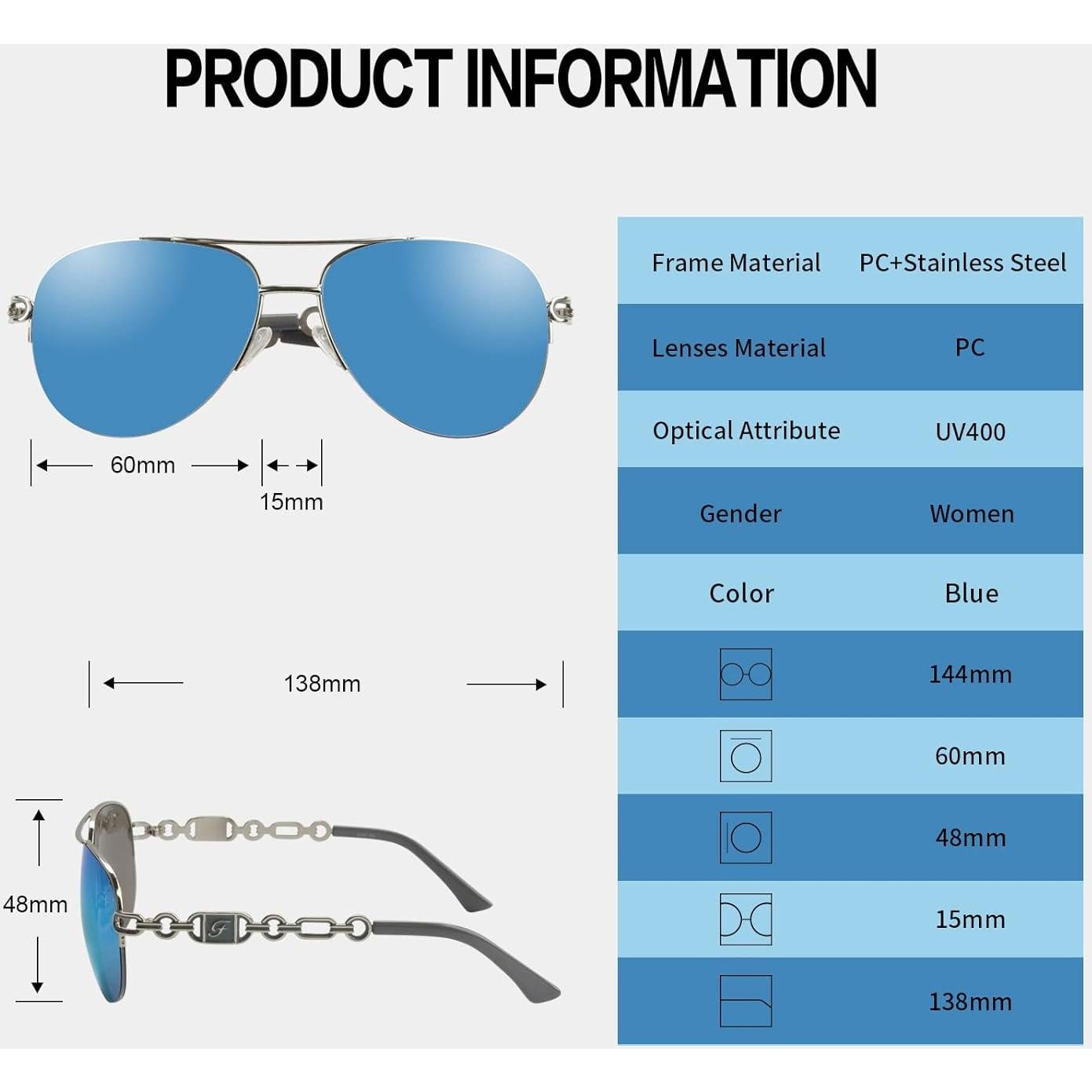 Gafas de Sol Aviador FONHCOO Metal UV400 Espejadas Azul