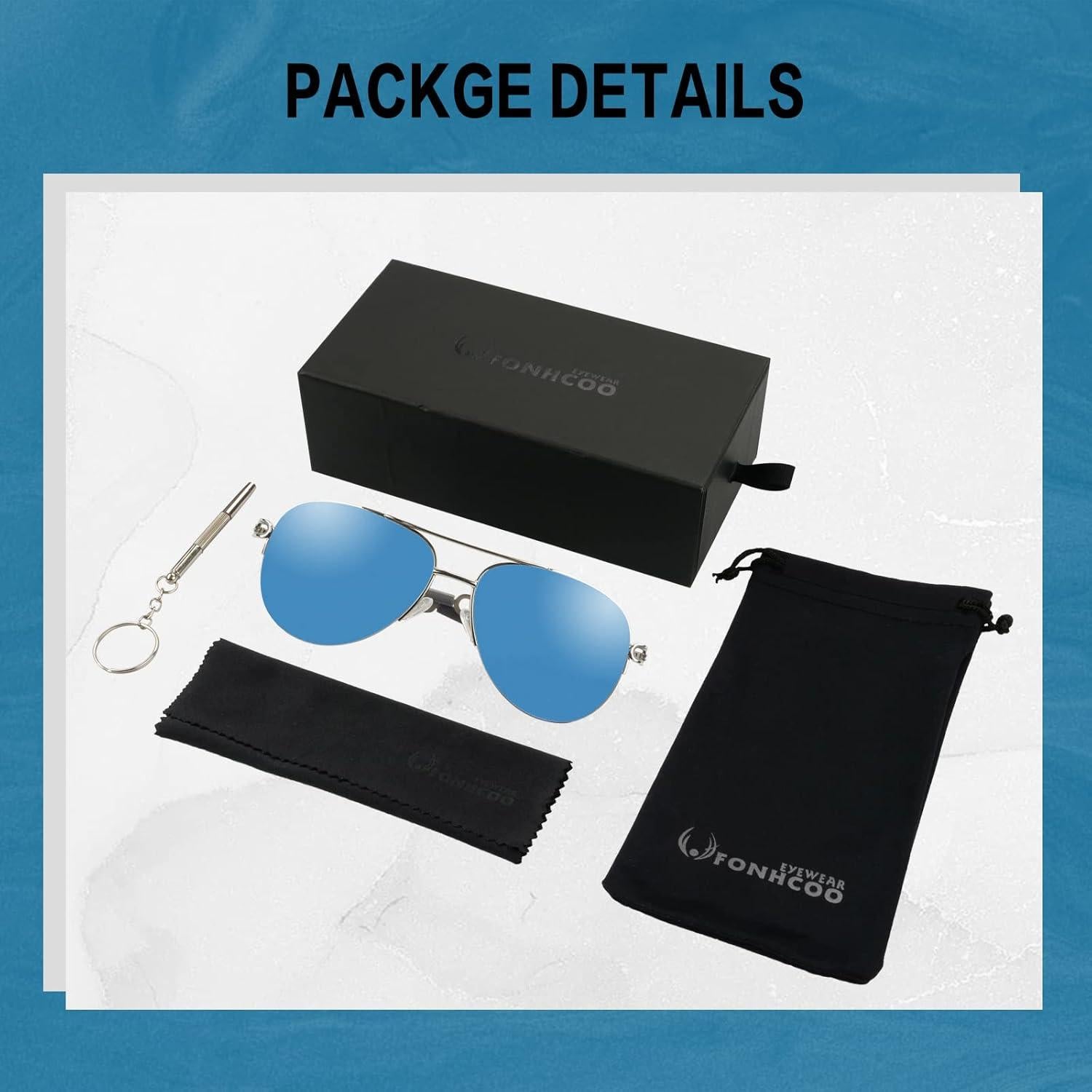 Gafas de Sol Aviador FONHCOO Metal UV400 Espejadas Azul