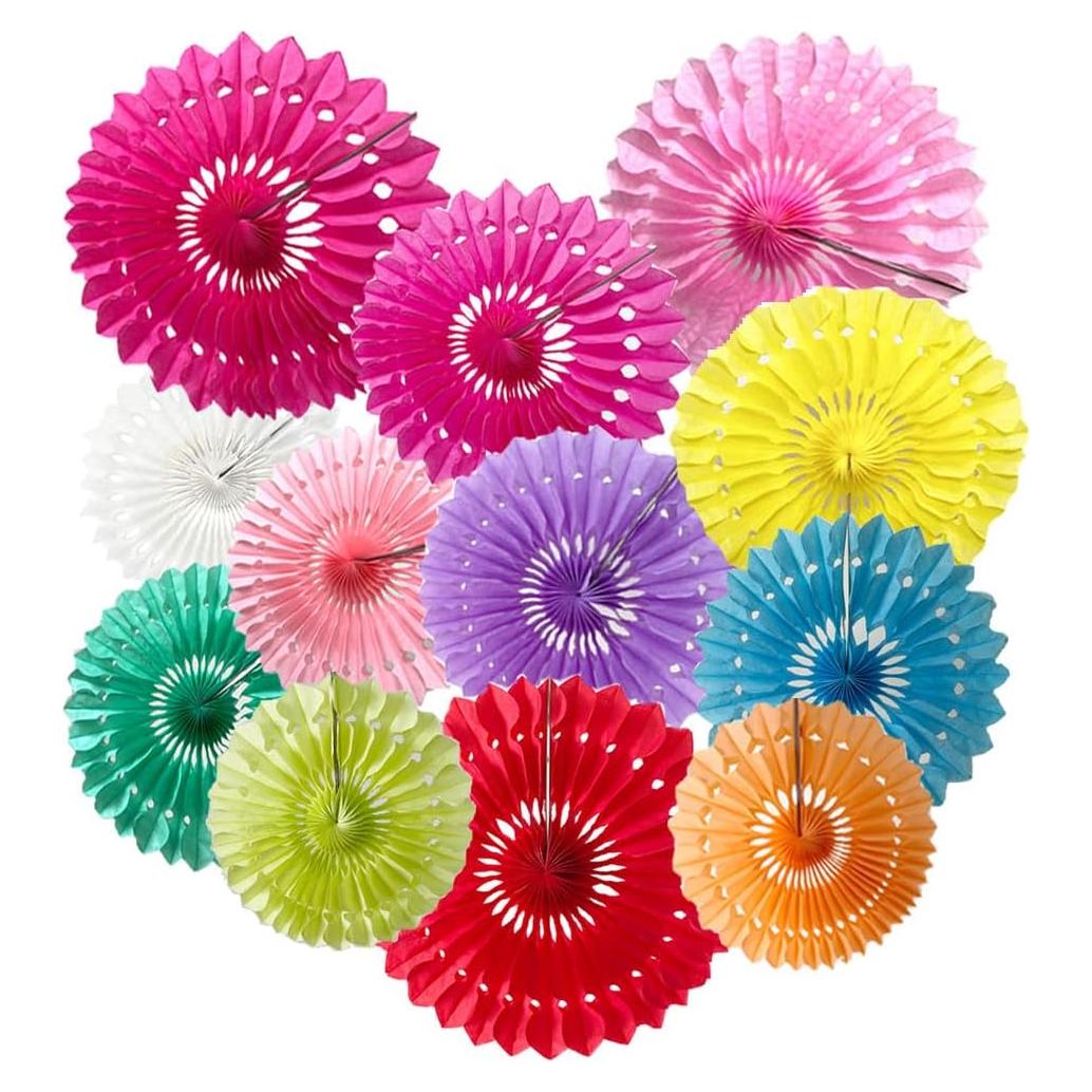 Kit de Ventiladores de Papel Colgantes Multicolor 12pcs