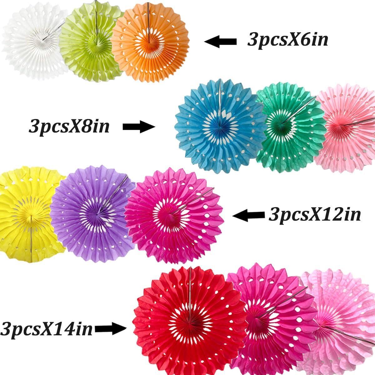 Kit de Ventiladores de Papel Colgantes Multicolor 12pcs