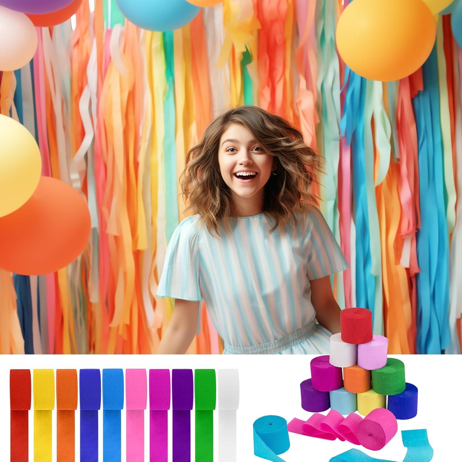 10 Rollos de Papel Crepé JEKUGOT 100m x 3.5cm para Fiestas