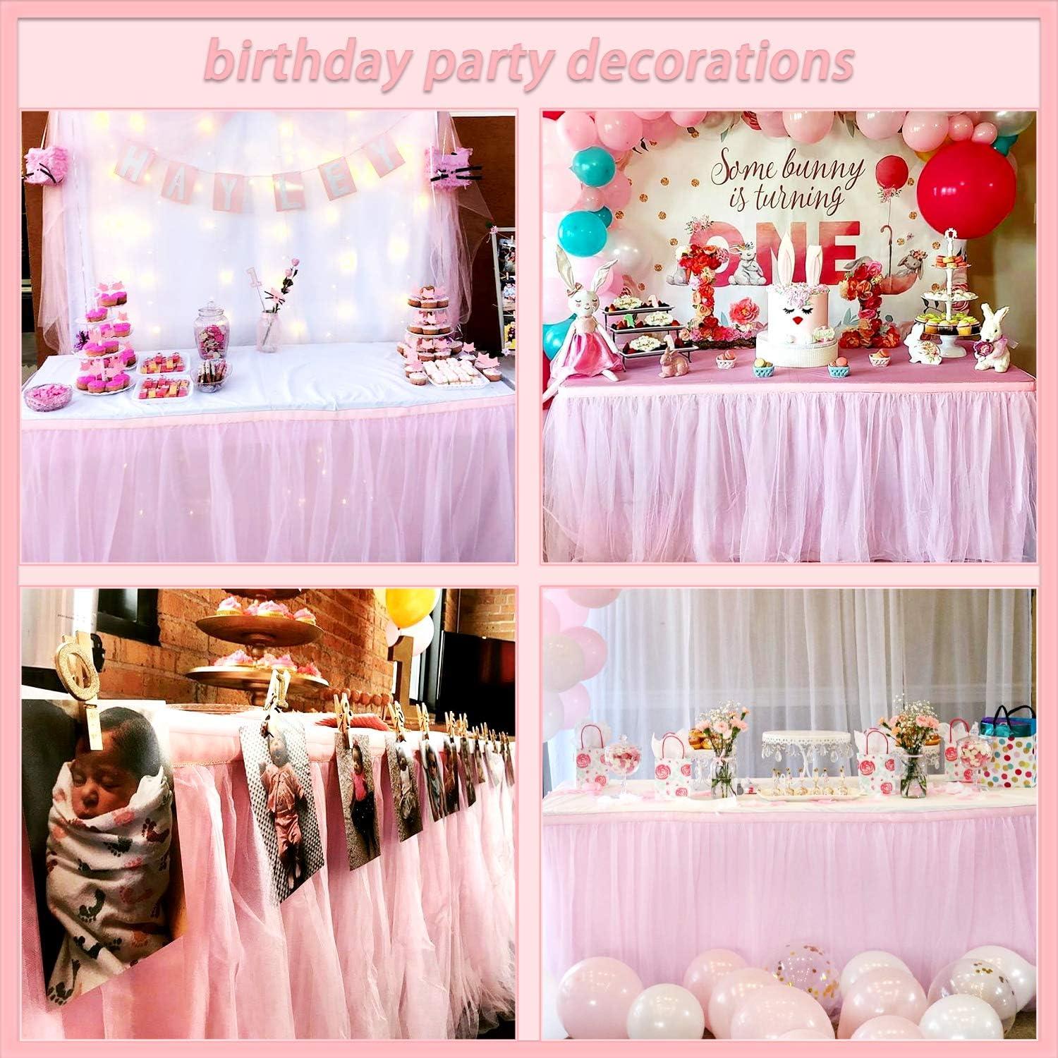 Falda de mesa de tul rosa Suppromo 6FT para baby shower