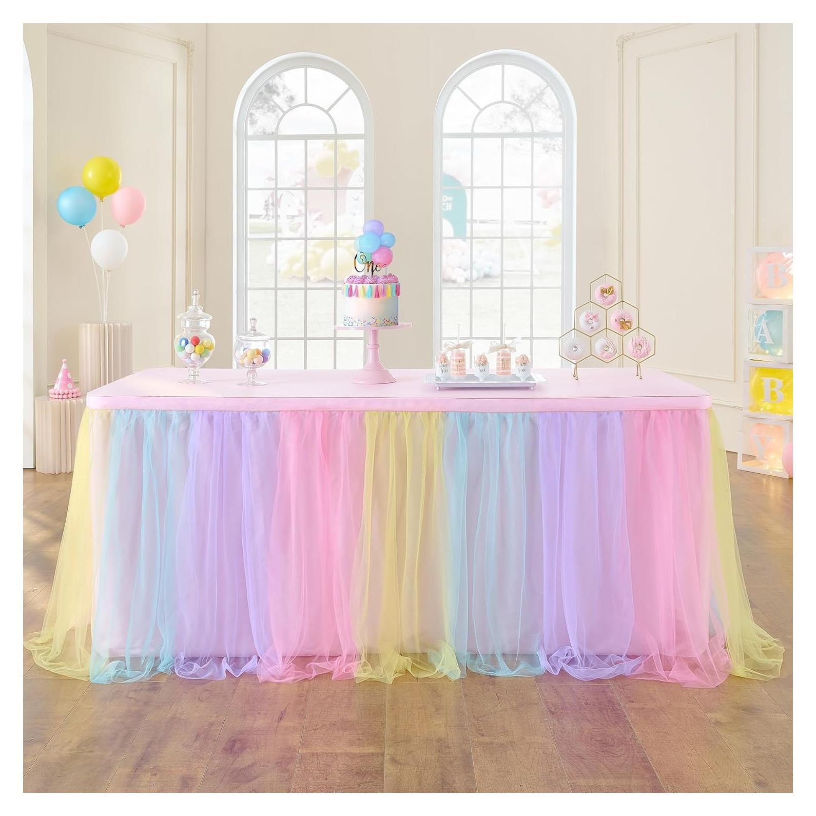 Falda de Tul Arcoíris NSSONBEN 183x76 cm para Mesa Rectangular