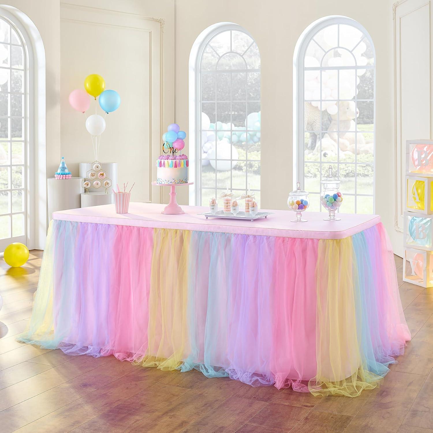 Falda de Tul Arcoíris NSSONBEN 183x76 cm para Mesa Rectangular
