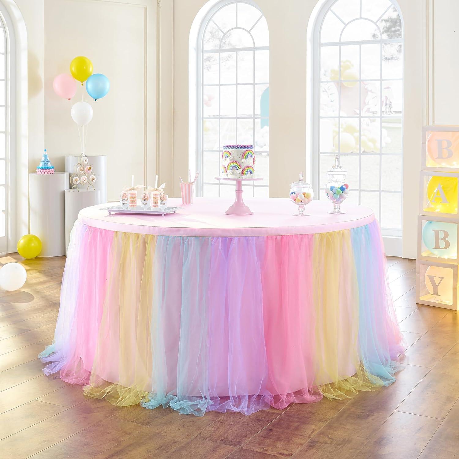 Falda de Tul Arcoíris NSSONBEN 183x76 cm para Mesa Rectangular