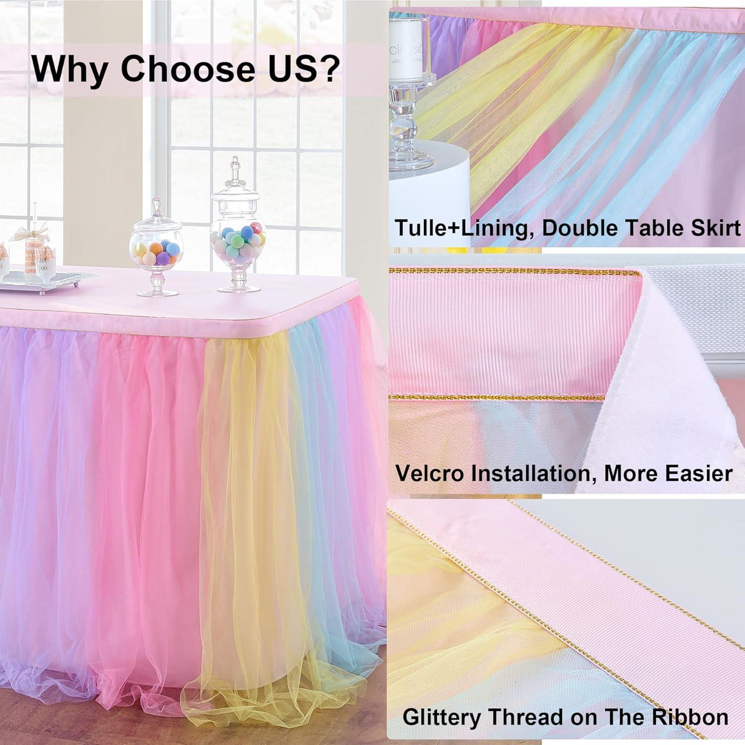 Falda de Tul Arcoíris NSSONBEN 183x76 cm para Mesa Rectangular