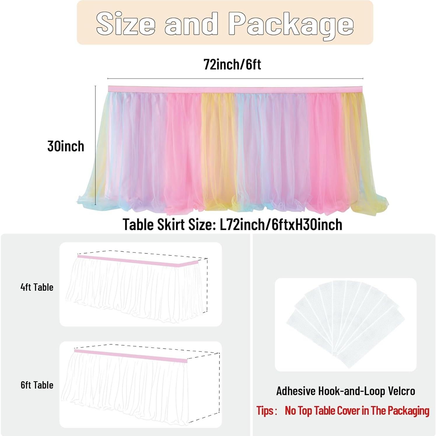 Falda de Tul Arcoíris NSSONBEN 183x76 cm para Mesa Rectangular