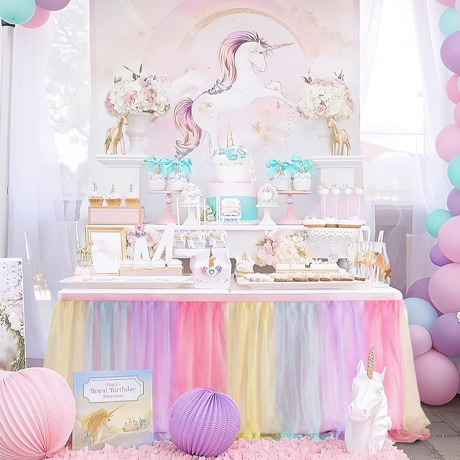 Falda de Tul Arcoíris NSSONBEN 183x76 cm para Mesa Rectangular