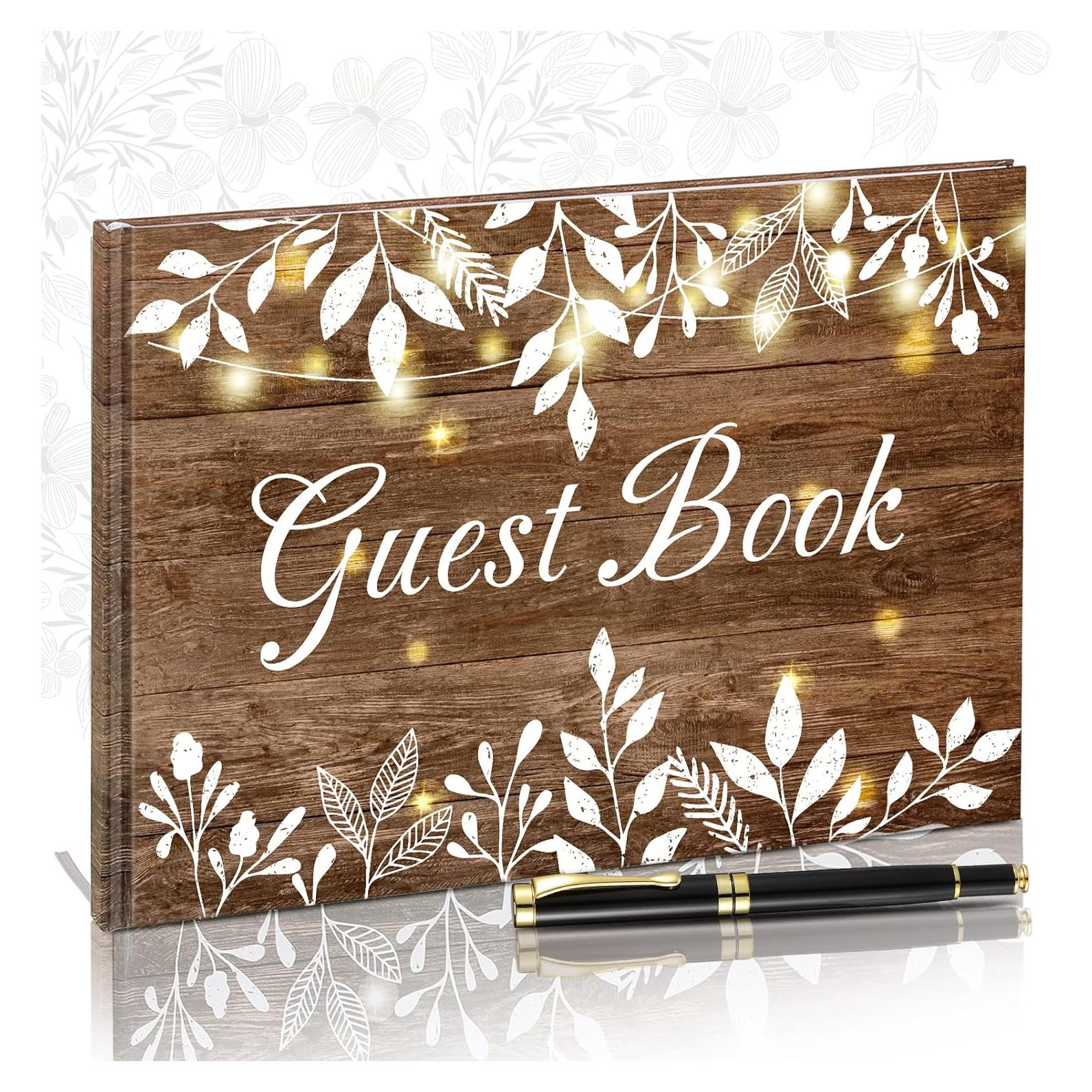 Libro de visitas de madera Funrous 60 hojas para bodas y eventos