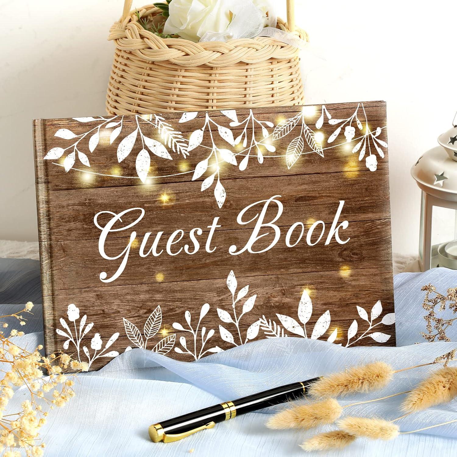 Libro de visitas de madera Funrous 60 hojas para bodas y eventos